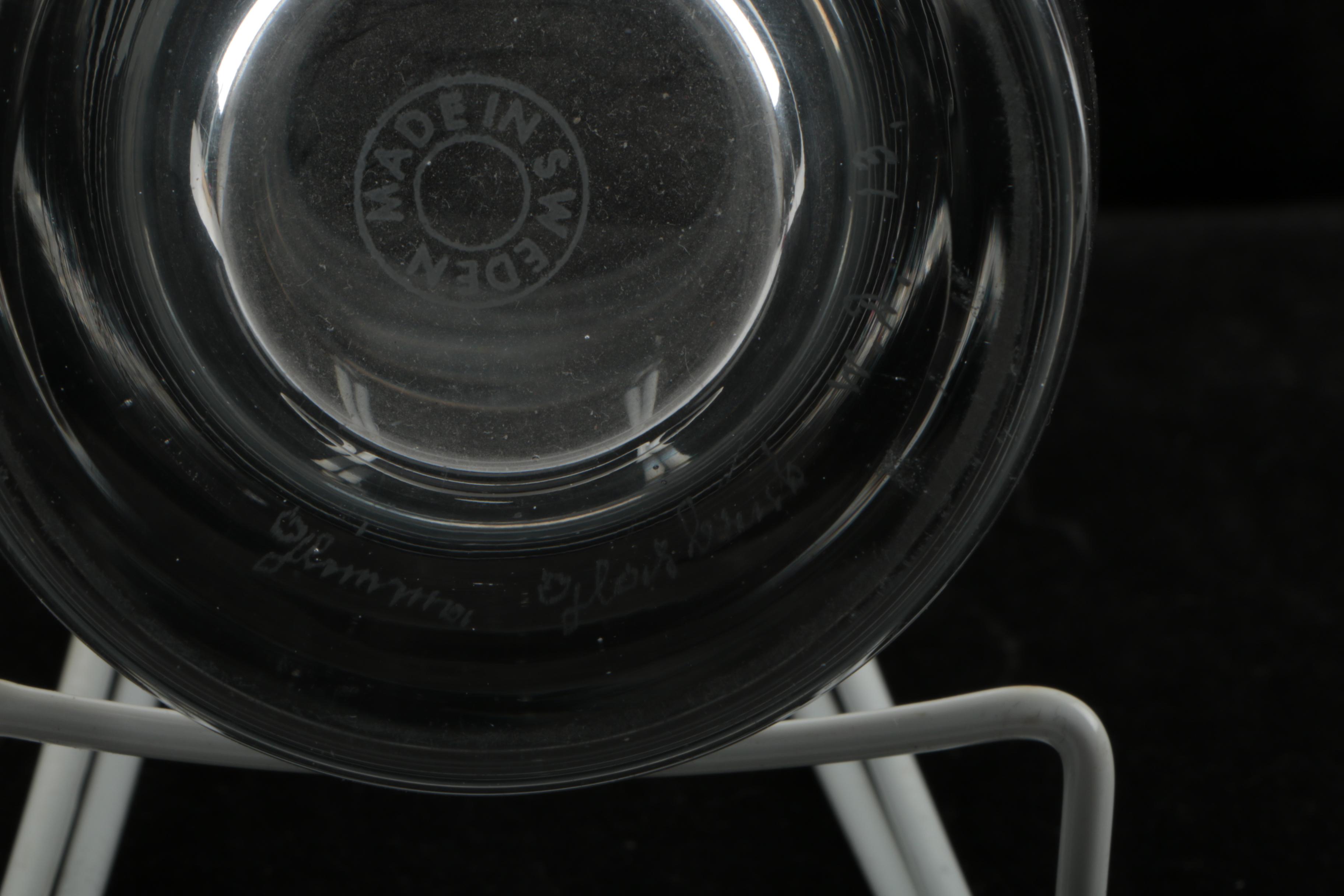 Signed Swedish Etched Crystal Deco Figural Vase