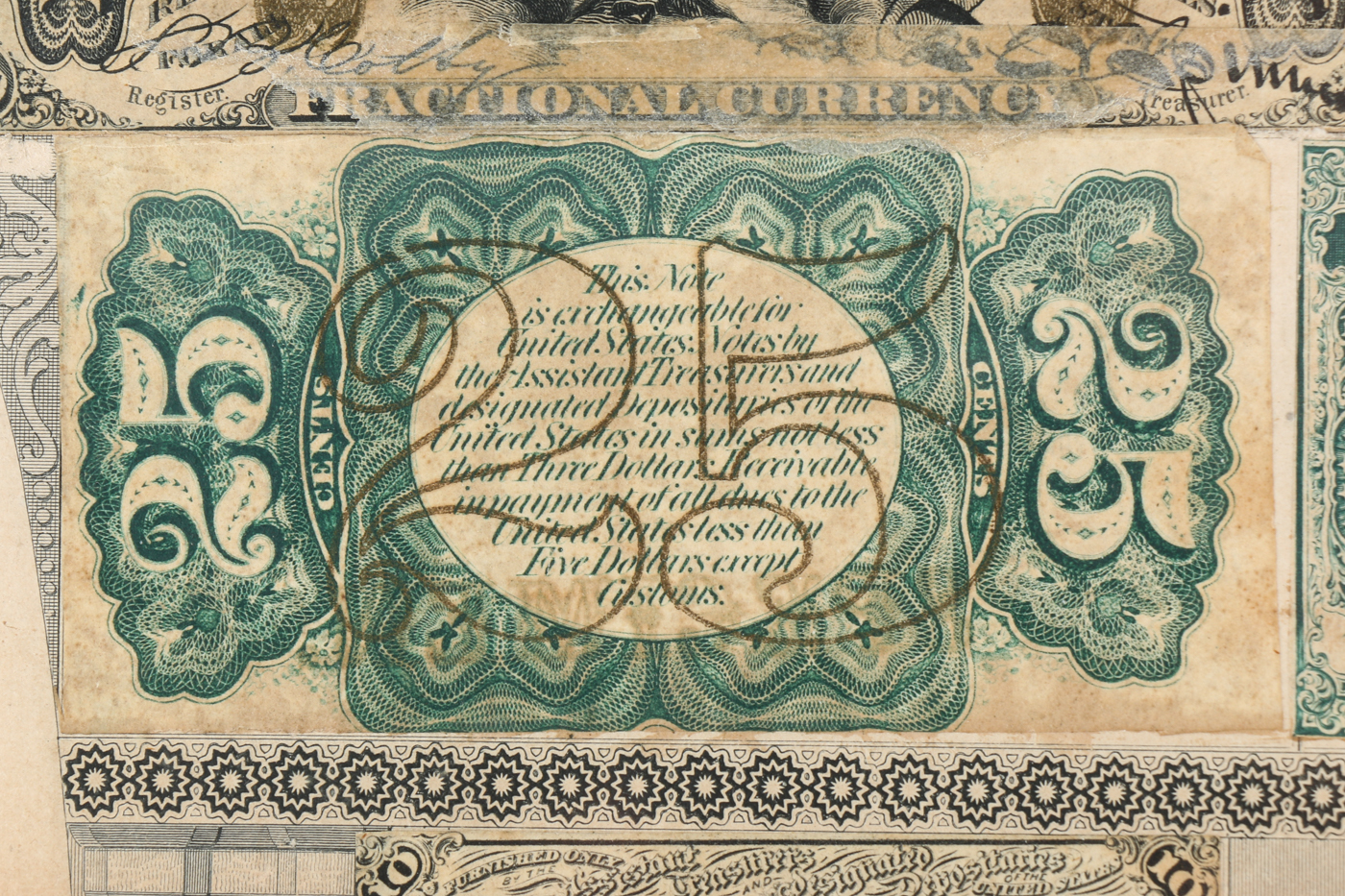Gray Fractional Currency Shield (Fr. 1382), c. 1866-1869