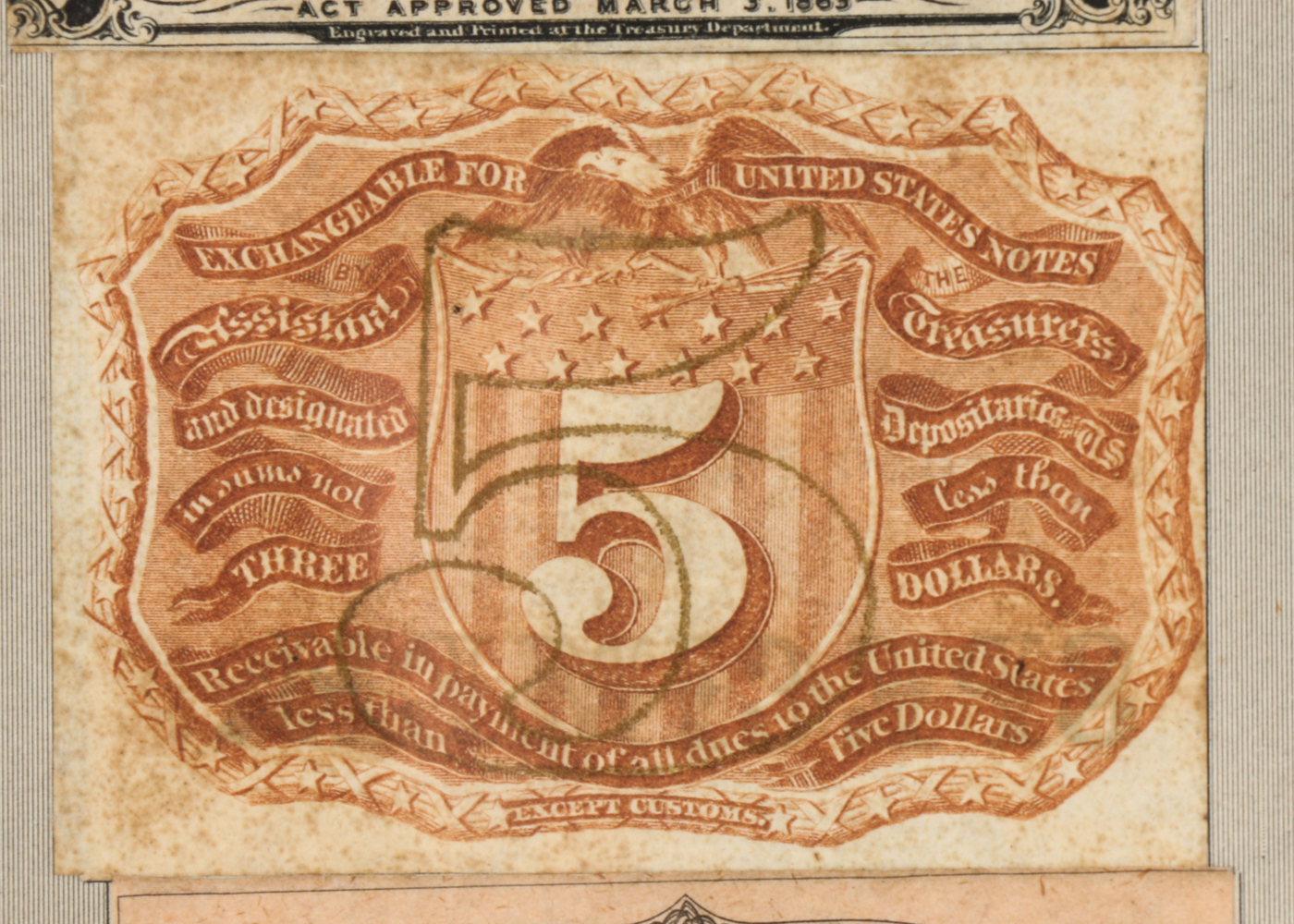 Gray Fractional Currency Shield (Fr. 1382), c. 1866-1869