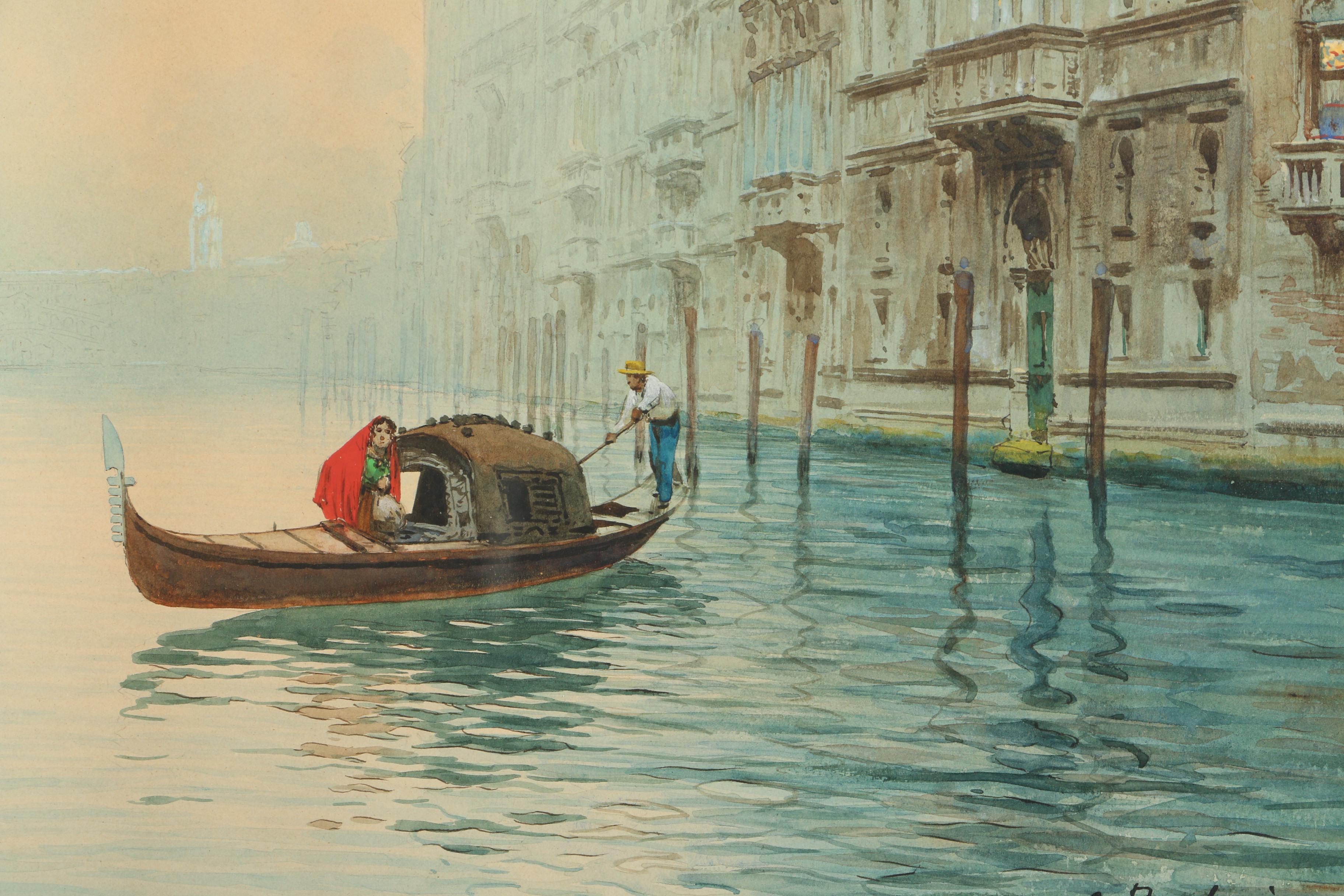 G. Parolari Watercolor Painting of a Venetian Canal