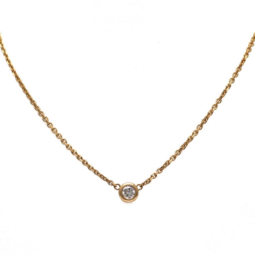 14K Yellow Gold Bezel-Set Diamond Pendant Necklace