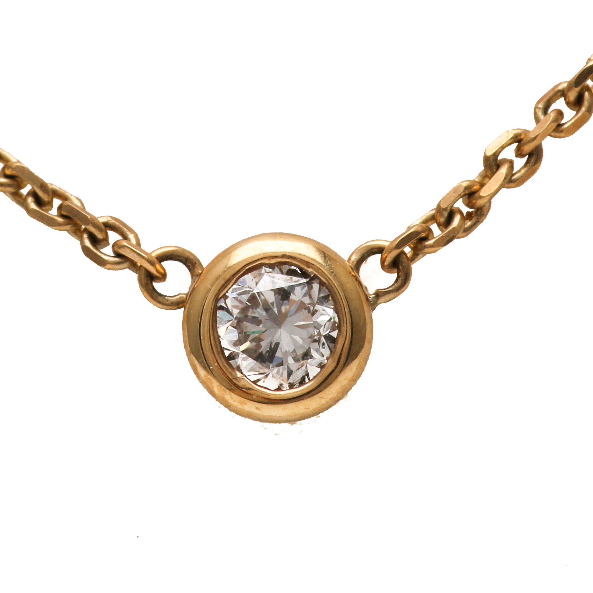 14K Yellow Gold Bezel-Set Diamond Pendant Necklace