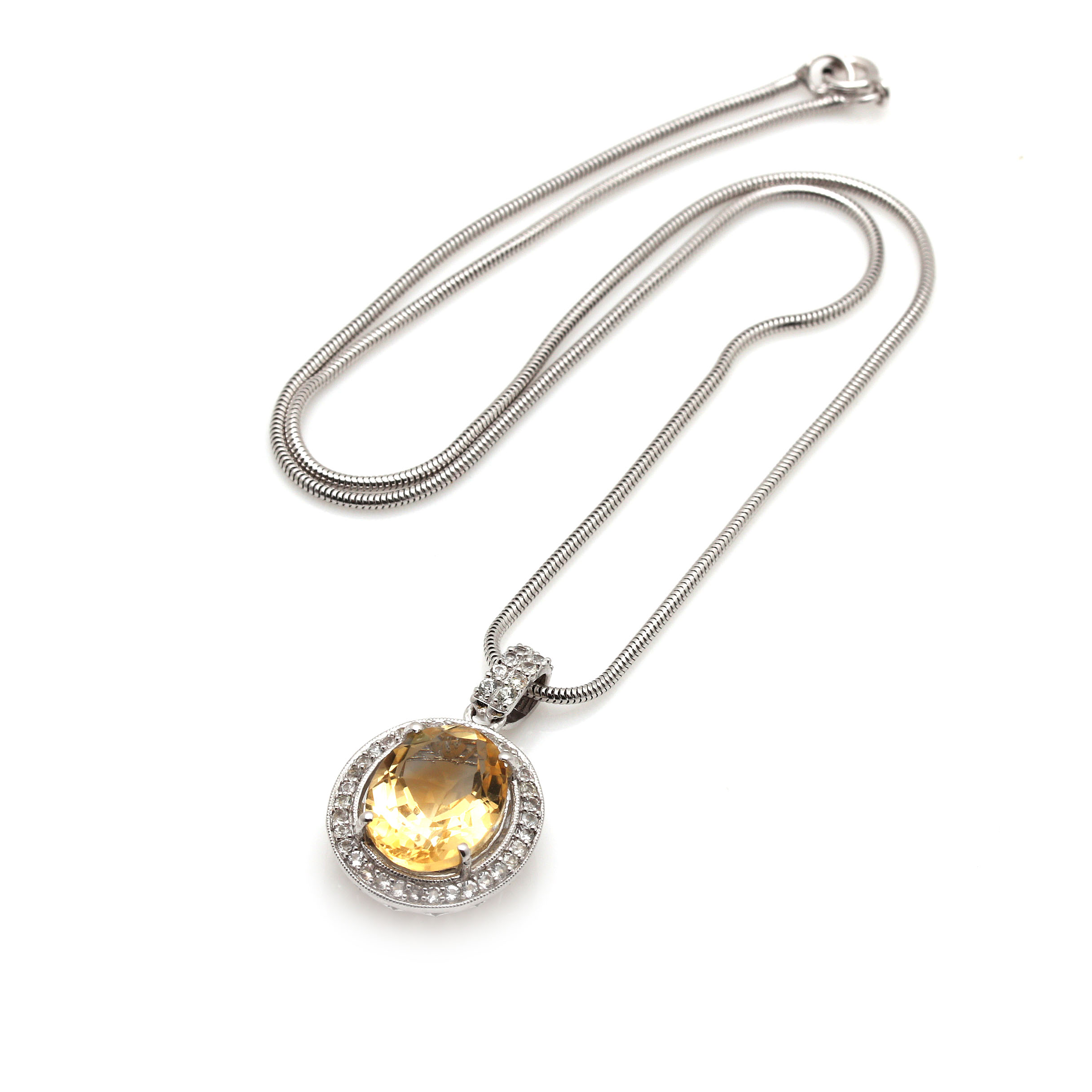 Orianne Sterling Silver Citrine and White Topaz Ring and Necklace