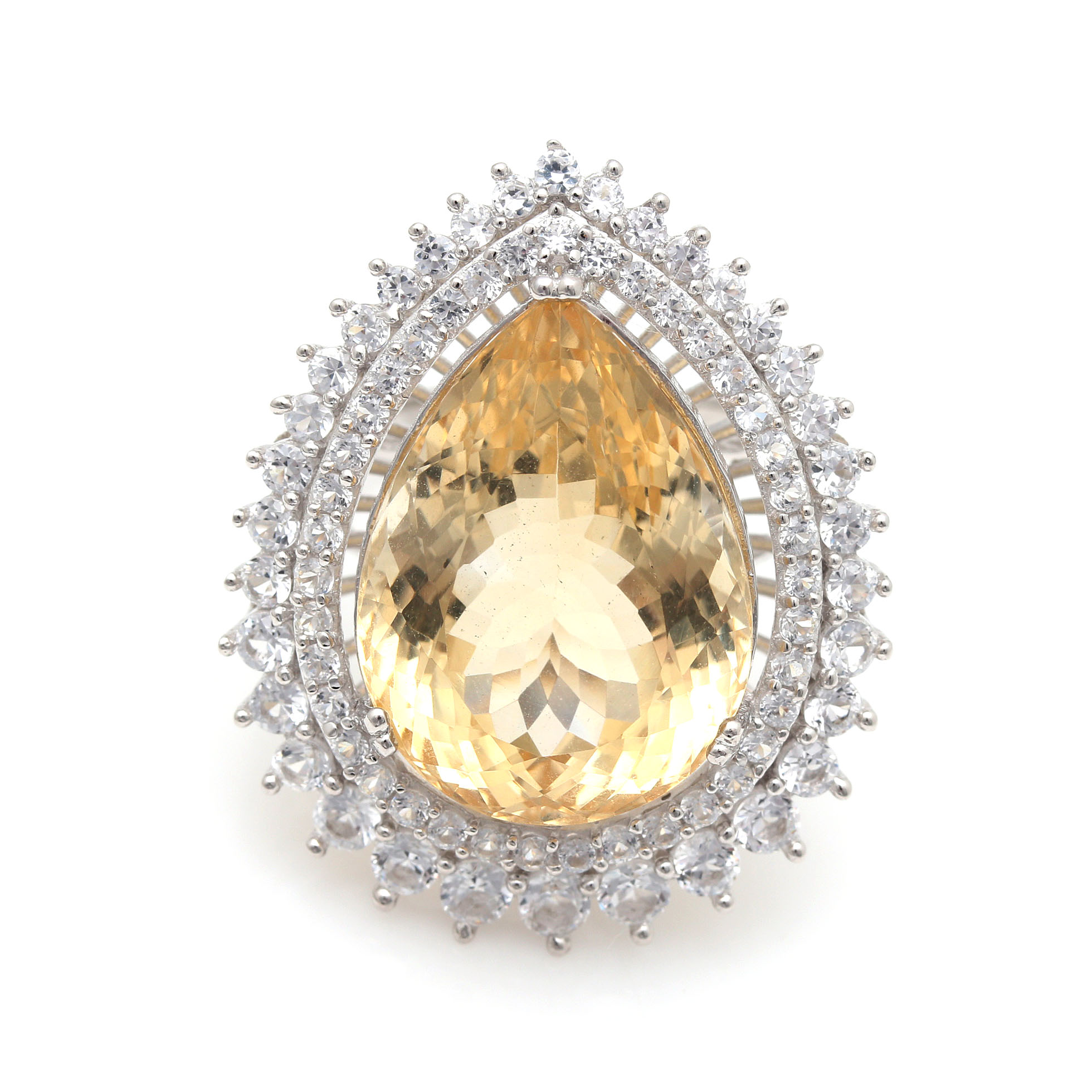 Orianne Sterling Silver Citrine and White Topaz Ring and Necklace