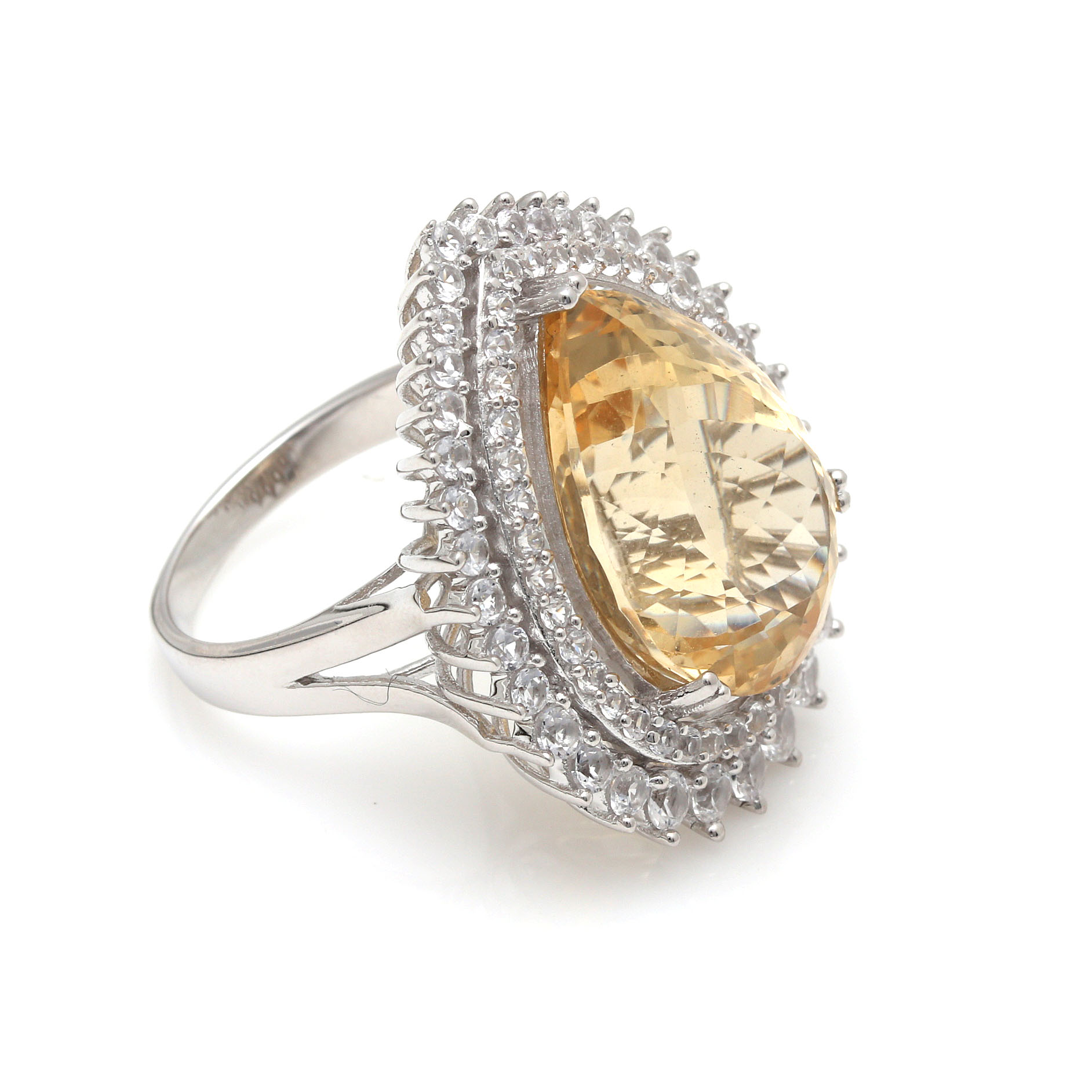 Orianne Sterling Silver Citrine and White Topaz Ring and Necklace