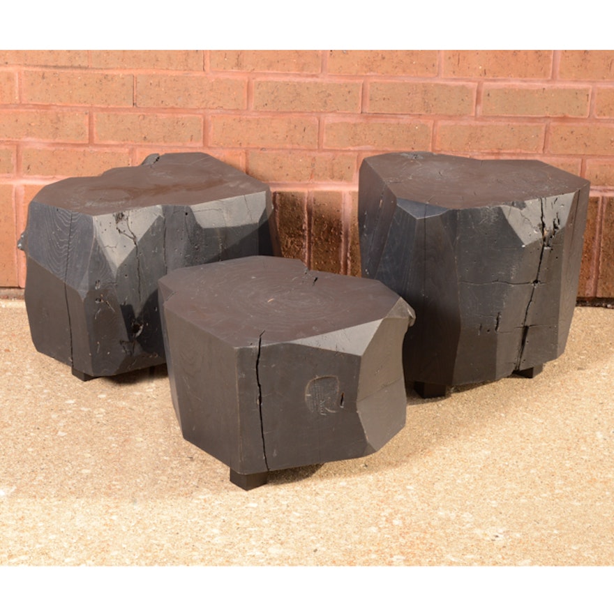 Painted Tree Stump Motif End Tables