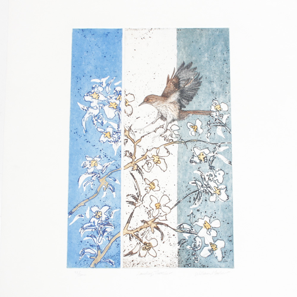 William Marlow Applied Colored Intaglio Print "Landing Thrasher"