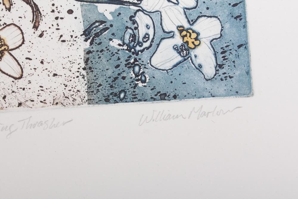 William Marlow Applied Colored Intaglio Print "Landing Thrasher"
