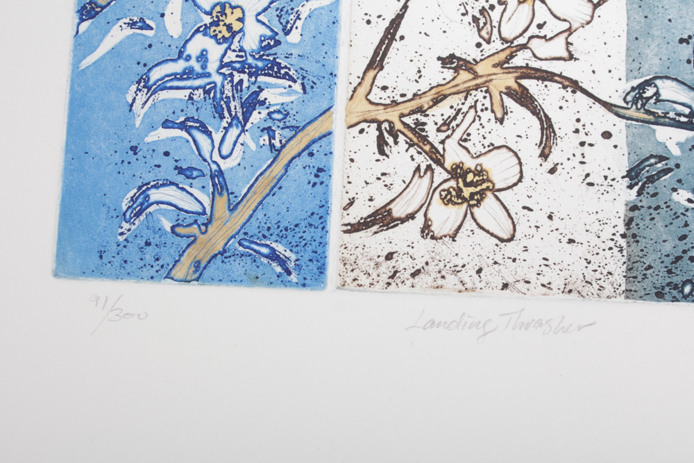 William Marlow Applied Colored Intaglio Print "Landing Thrasher"