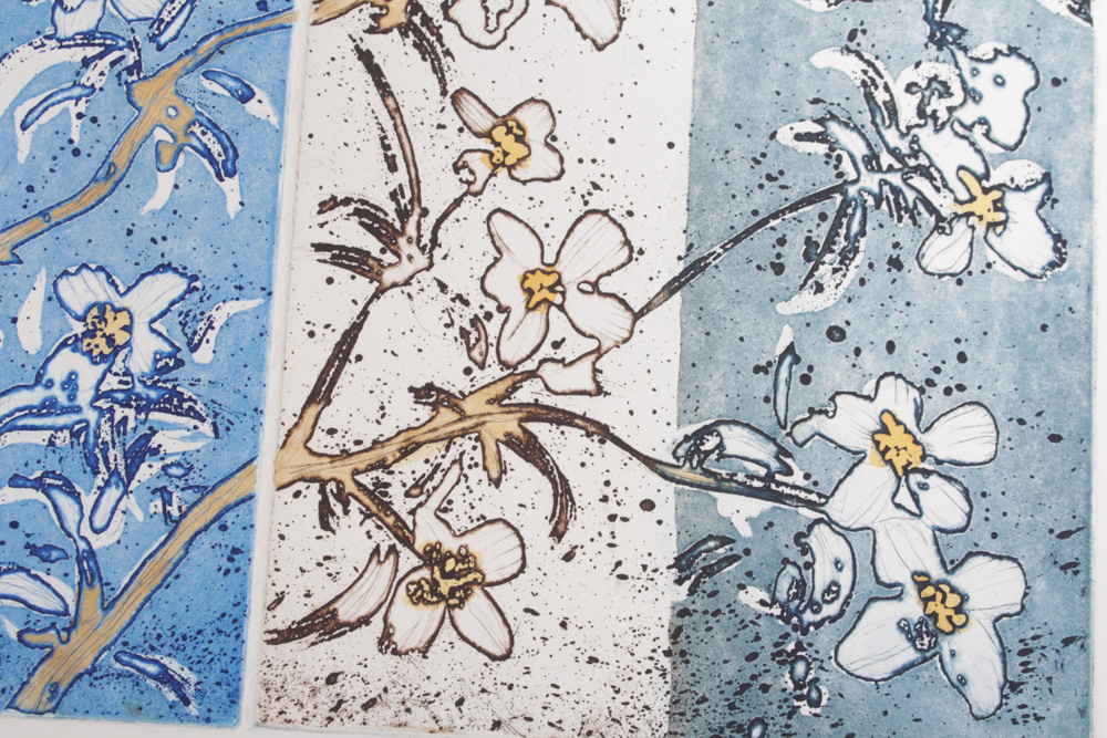 William Marlow Applied Colored Intaglio Print "Landing Thrasher"