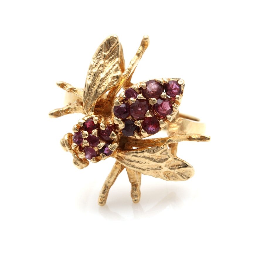 14K Yellow Gold Ruby Bumble Bee Ring