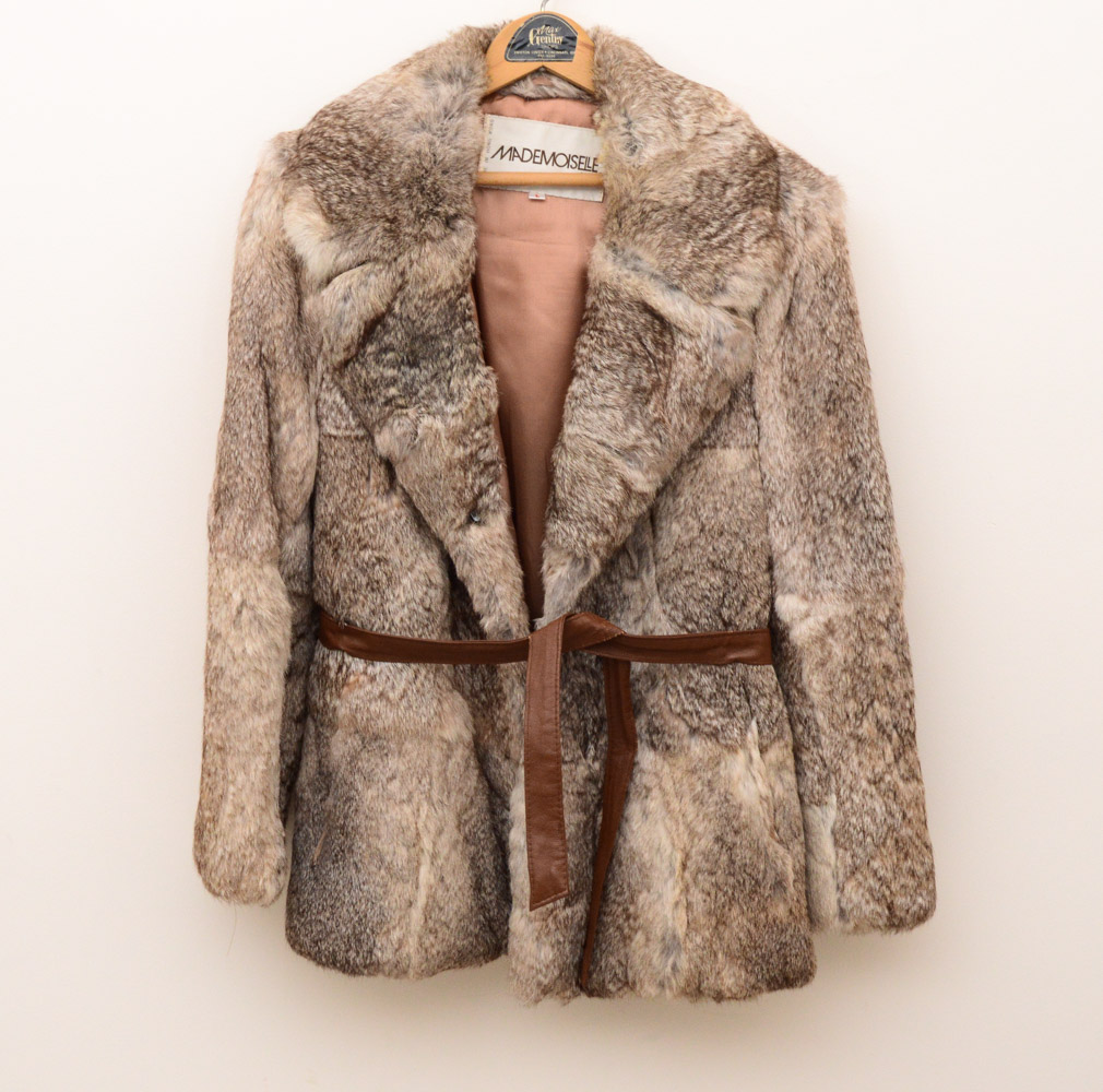Vintage Mademoiselle Rabbit Fur Coat with Andrea Fox Trimmed Wool Coat