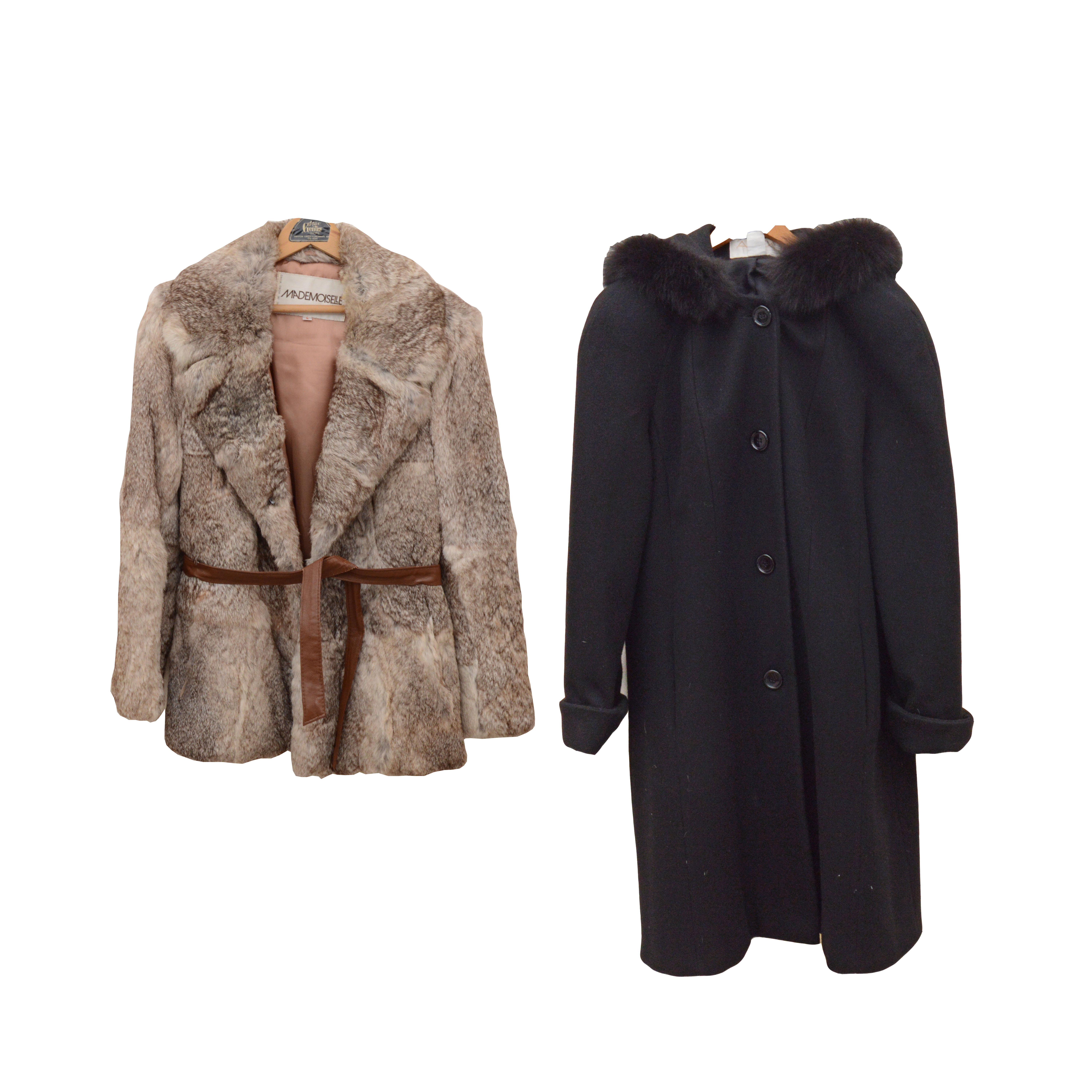 Vintage Mademoiselle Rabbit Fur Coat with Andrea Fox Trimmed Wool Coat