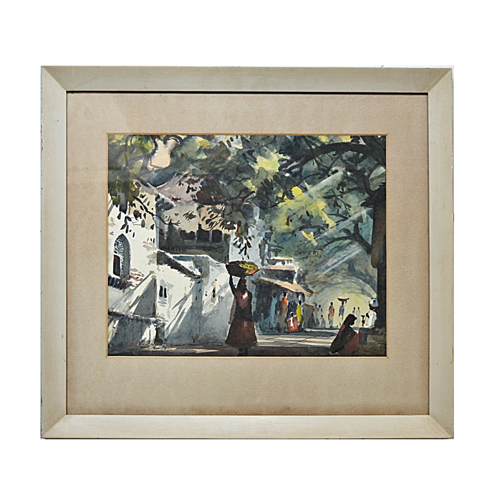 Gideon Devapriam Thyaga Raj Original Signed Watercolor on Paper Streetscape