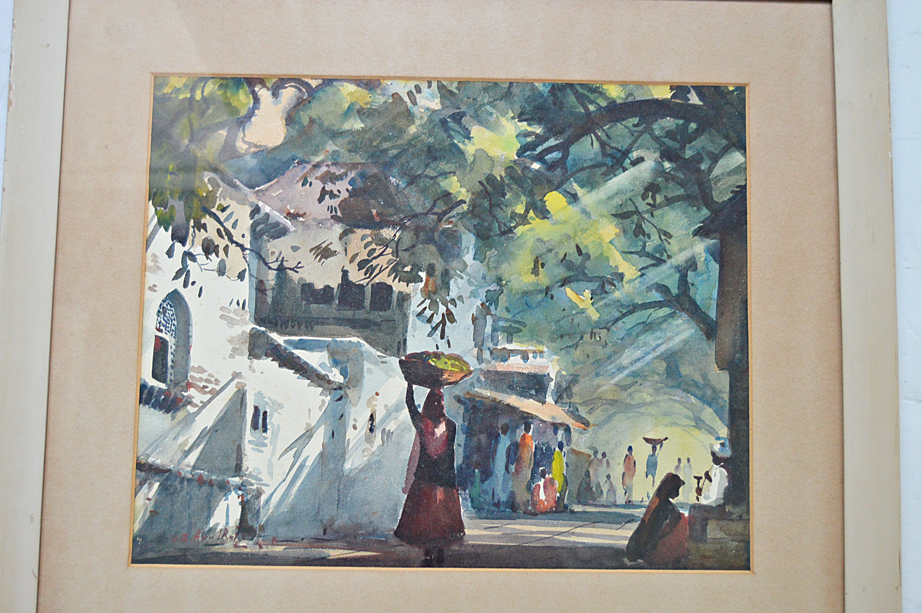 Gideon Devapriam Thyaga Raj Original Signed Watercolor on Paper Streetscape