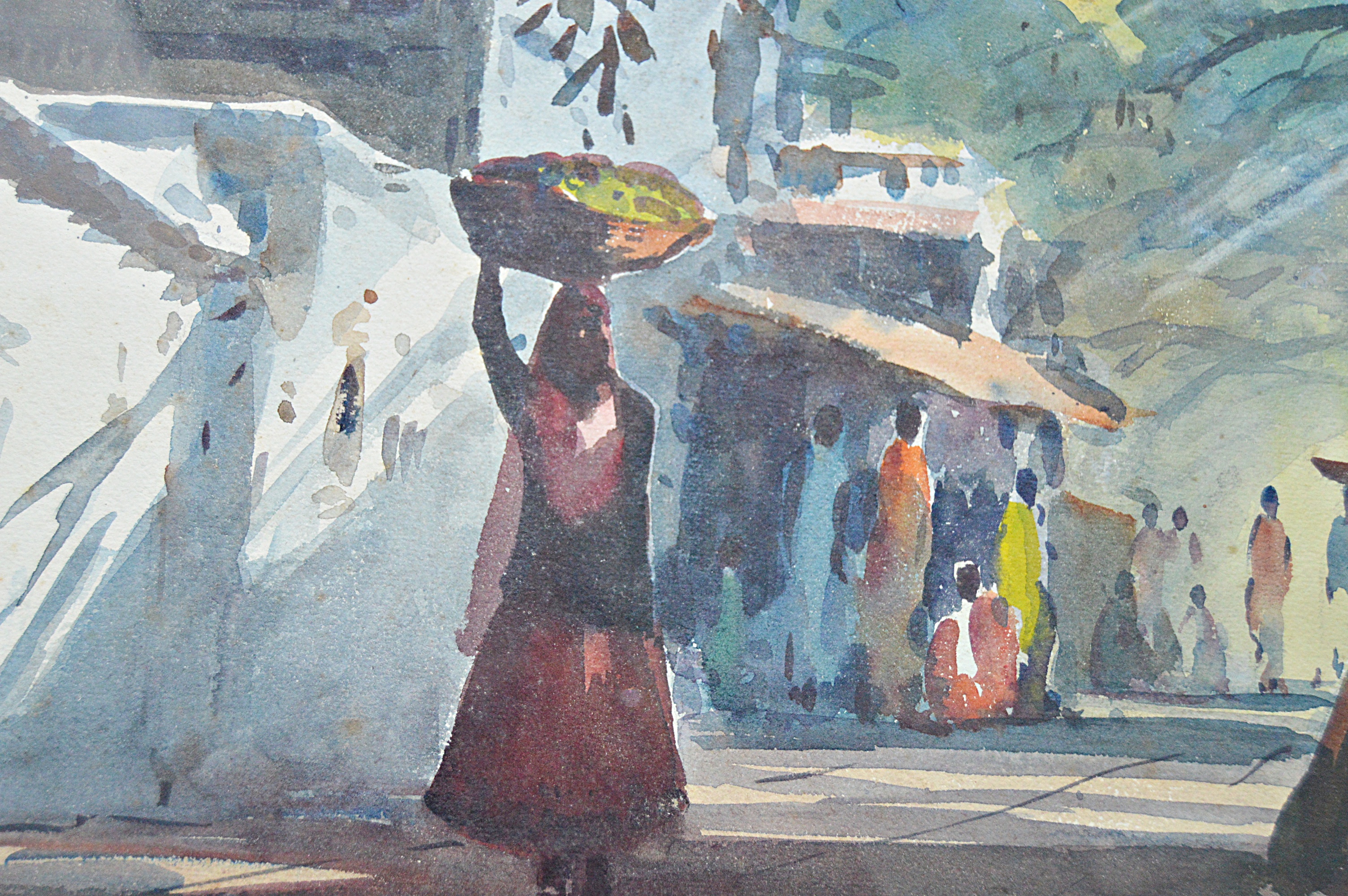Gideon Devapriam Thyaga Raj Original Signed Watercolor on Paper Streetscape