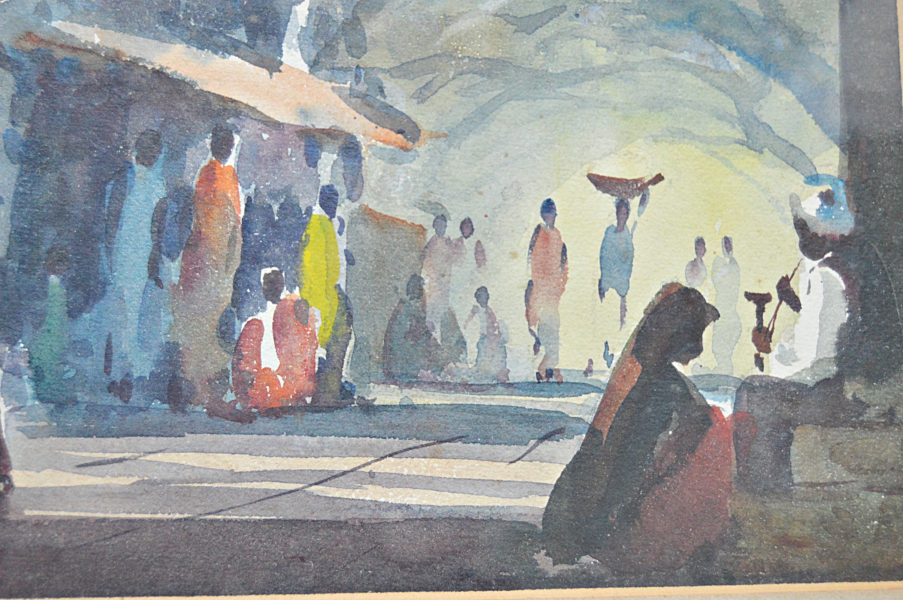Gideon Devapriam Thyaga Raj Original Signed Watercolor on Paper Streetscape