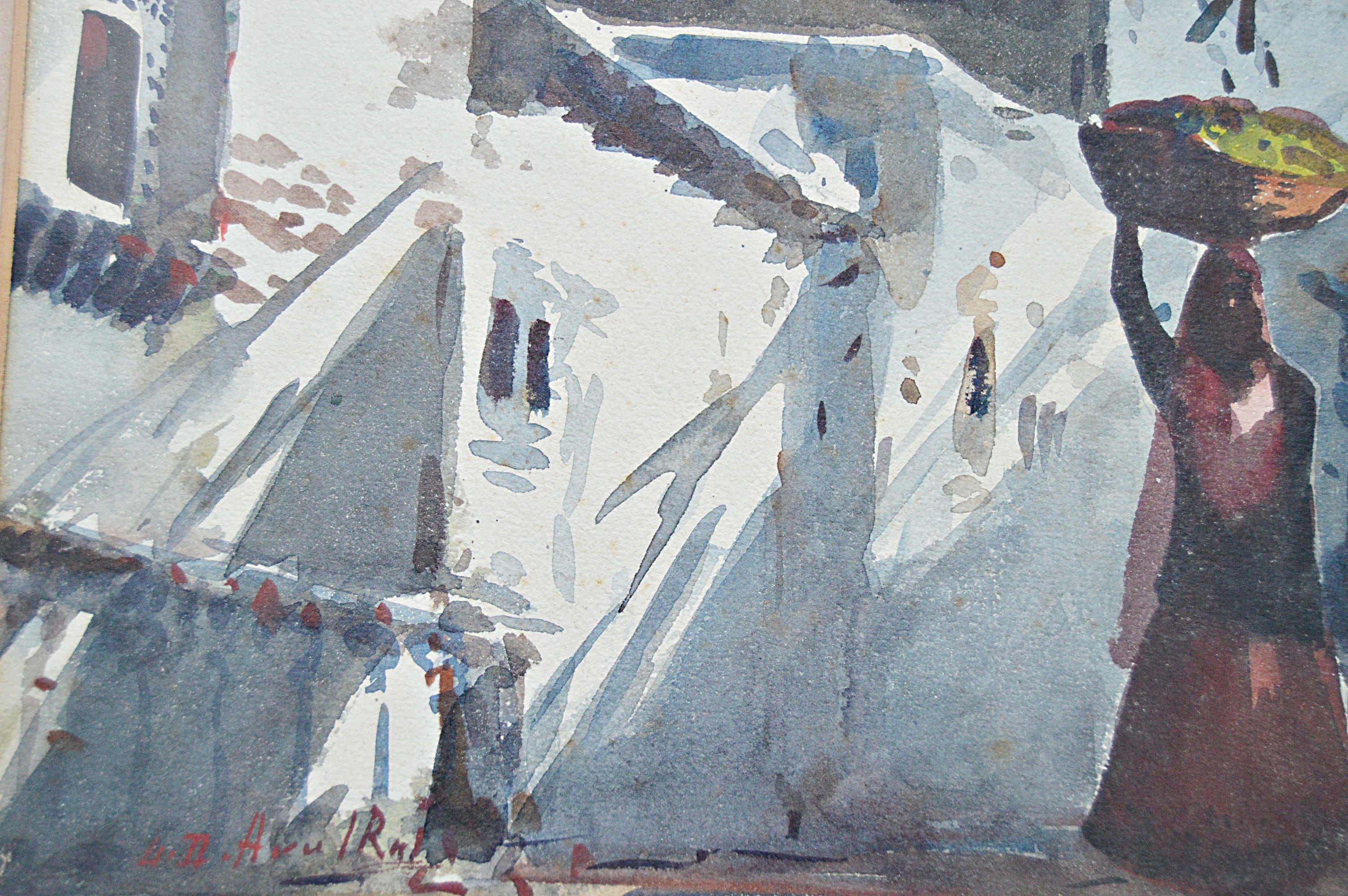 Gideon Devapriam Thyaga Raj Original Signed Watercolor on Paper Streetscape