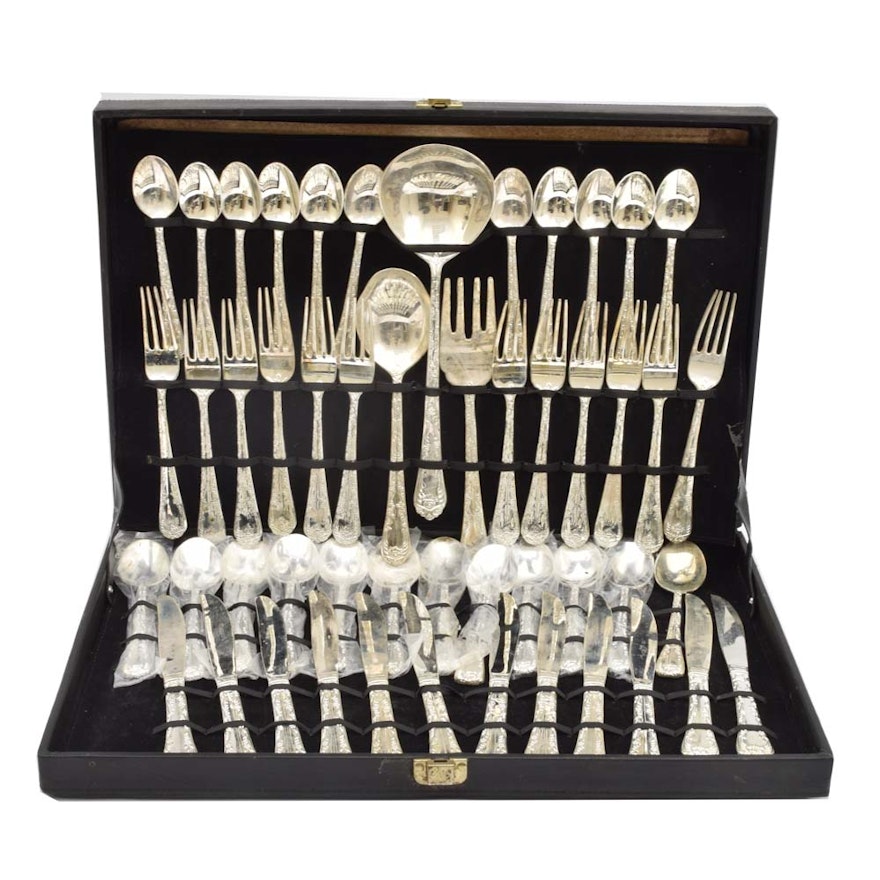 Wm Rogers & Son "Enchanted Rose" Plated Silver Flatware Set