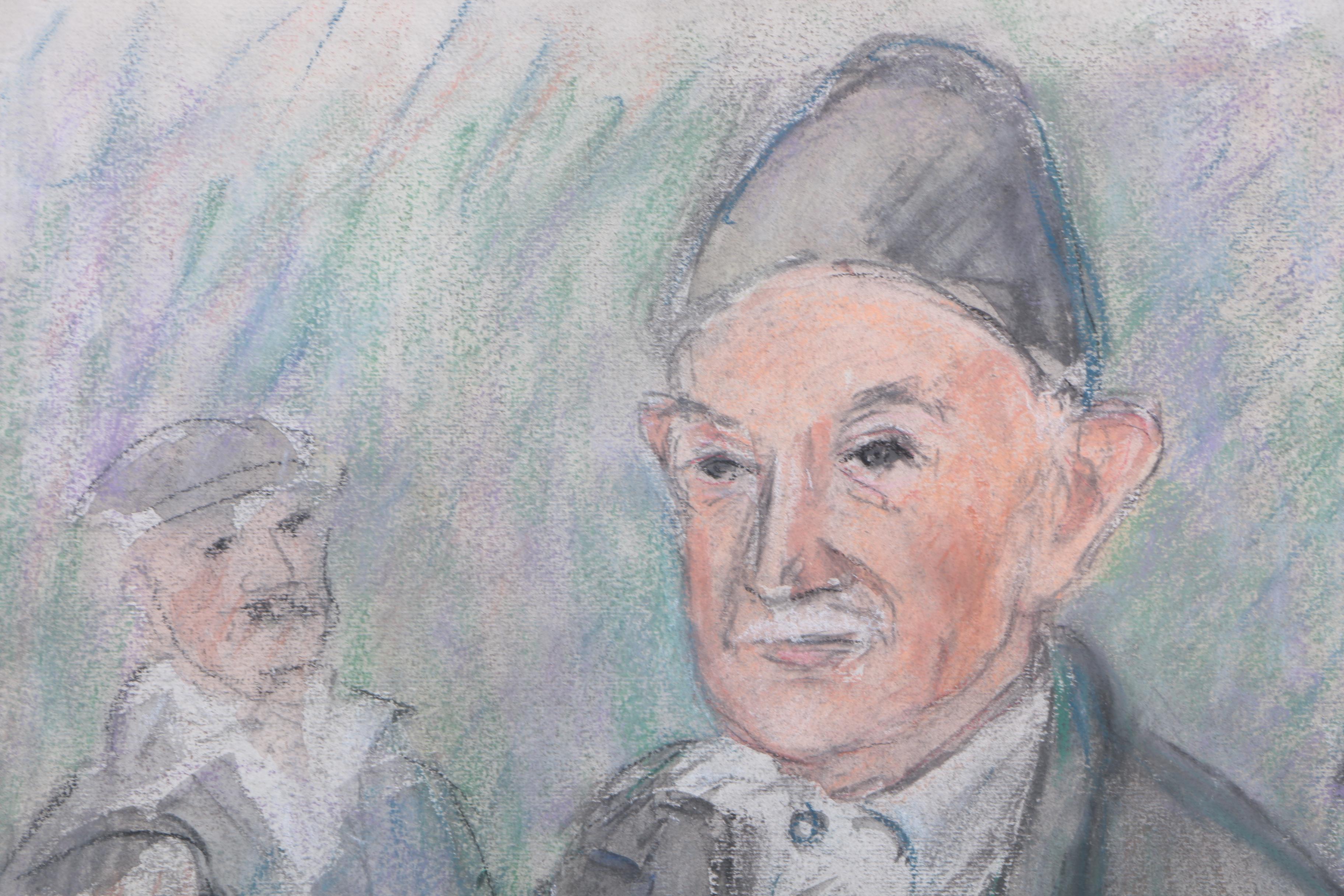 Watercolor and Pastel Portraits on Paper of Old Men