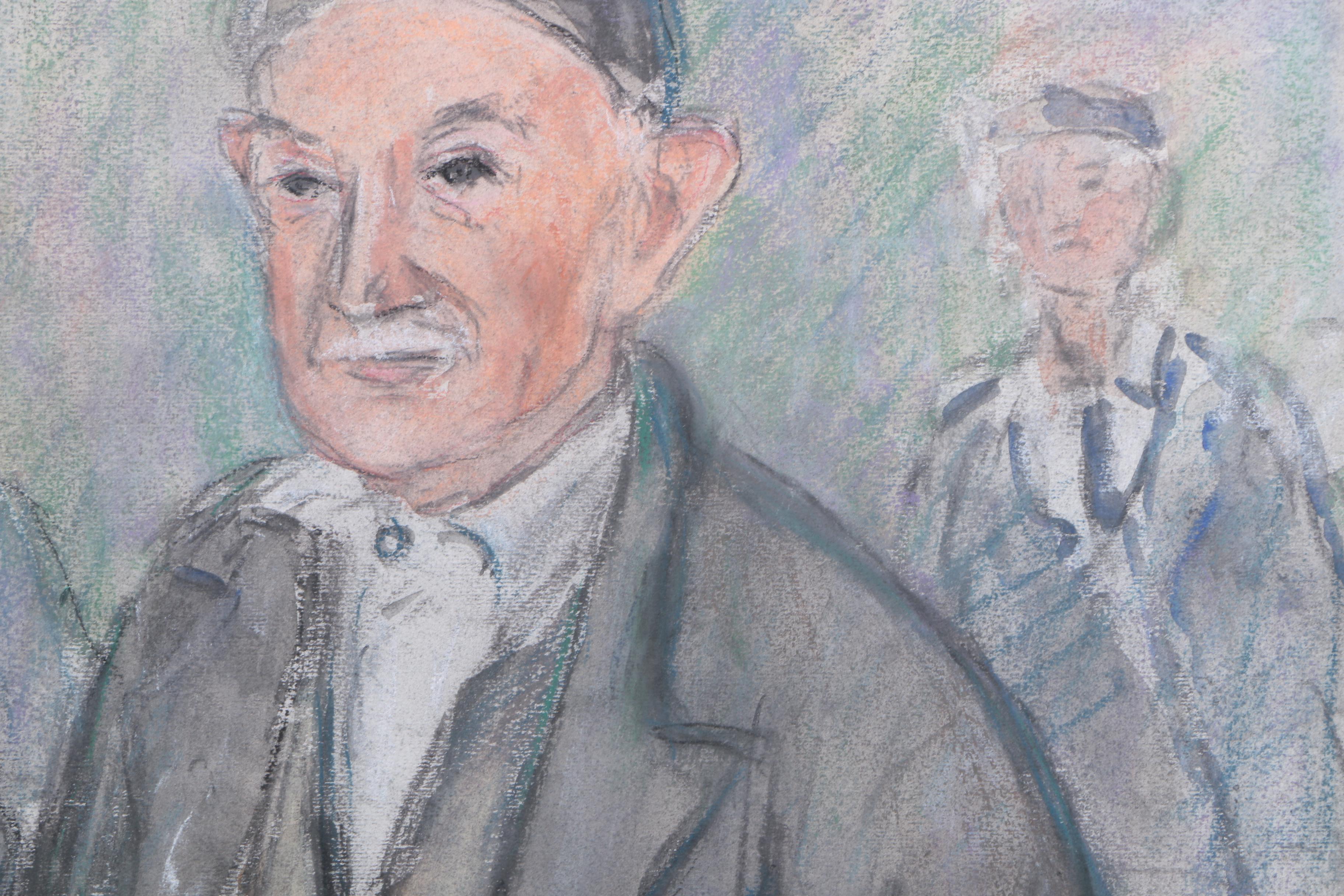 Watercolor and Pastel Portraits on Paper of Old Men