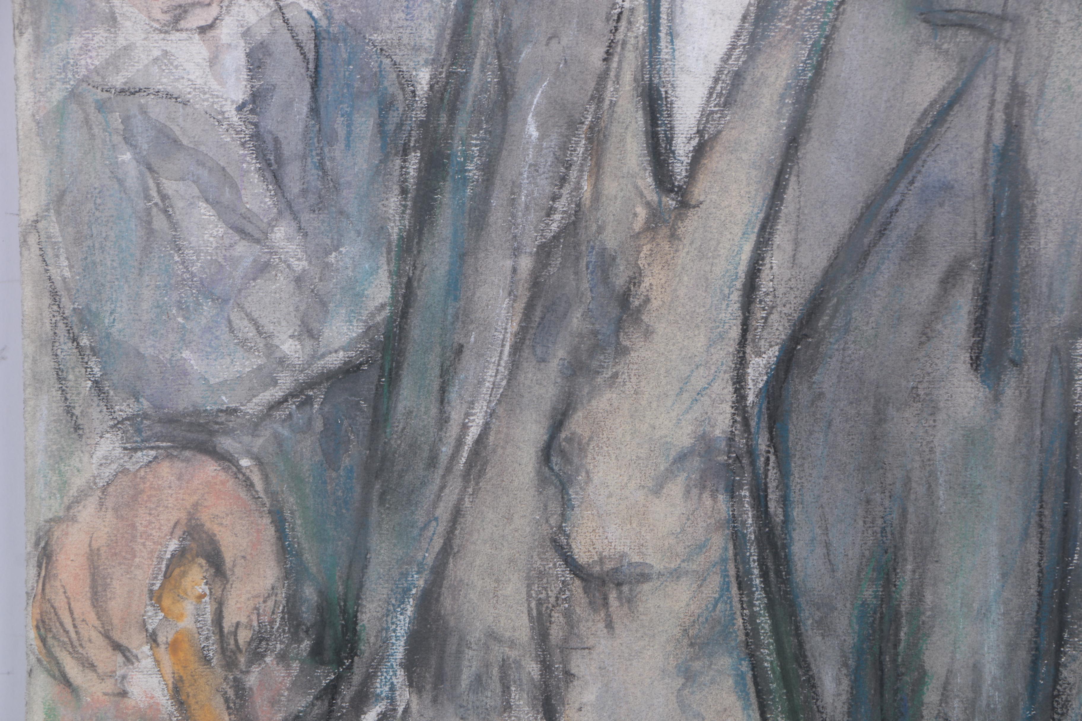 Watercolor and Pastel Portraits on Paper of Old Men