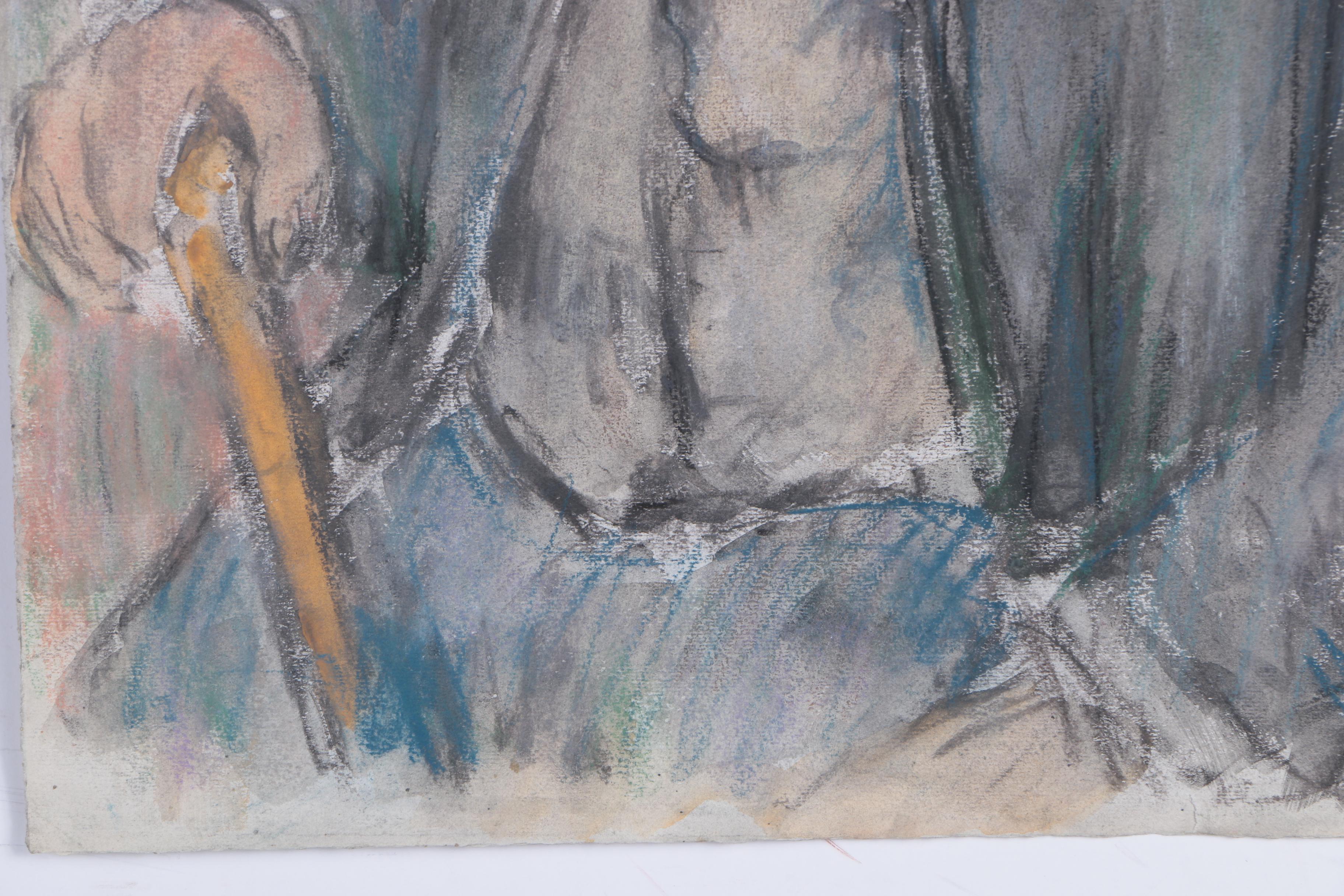 Watercolor and Pastel Portraits on Paper of Old Men