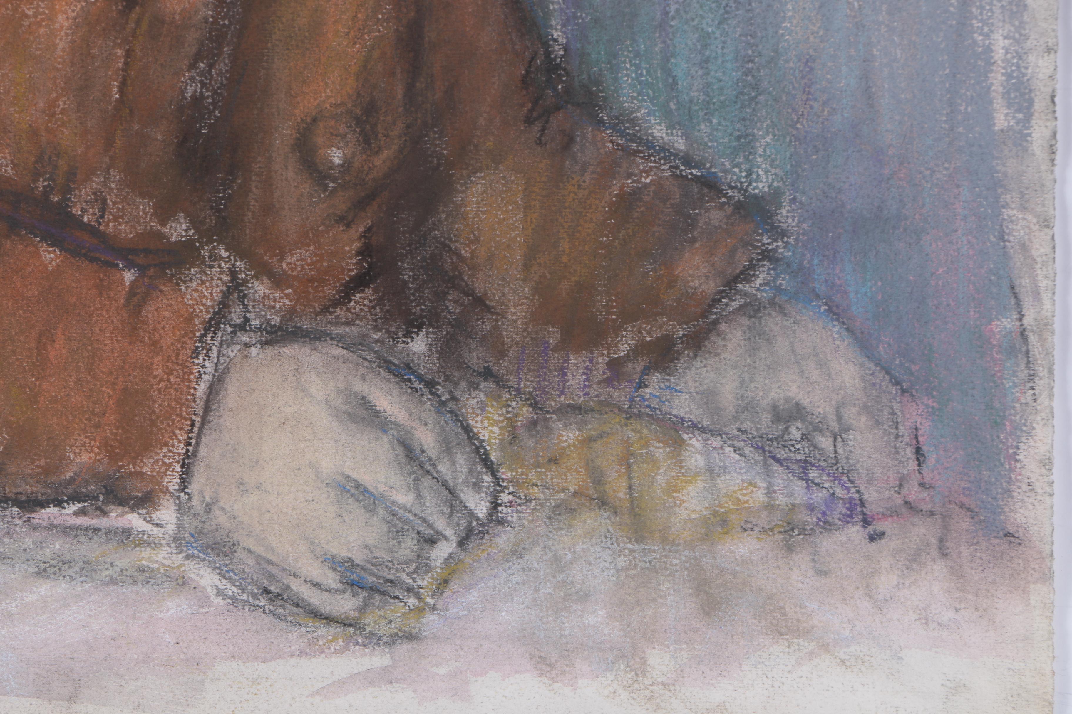 Watercolor and Pastel Portraits on Paper of Old Men