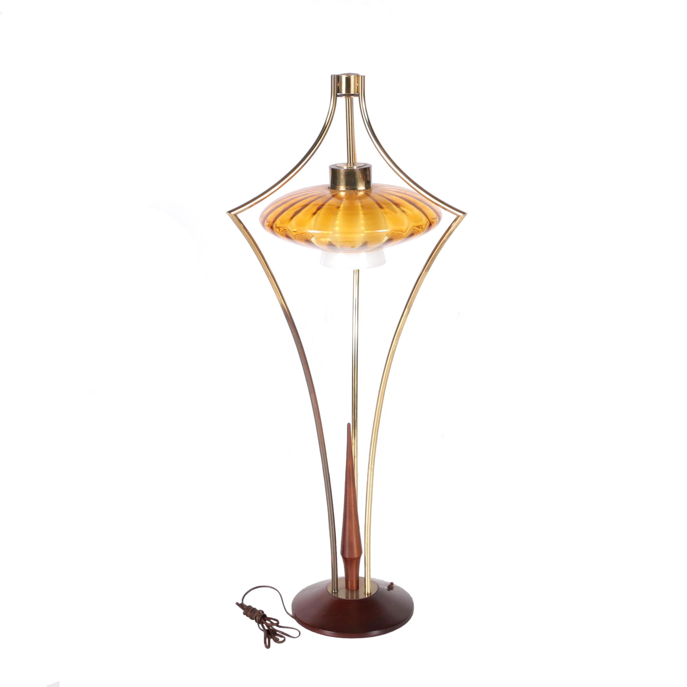 Vintage Mid Century Modern Table Lamp with Glass Shade