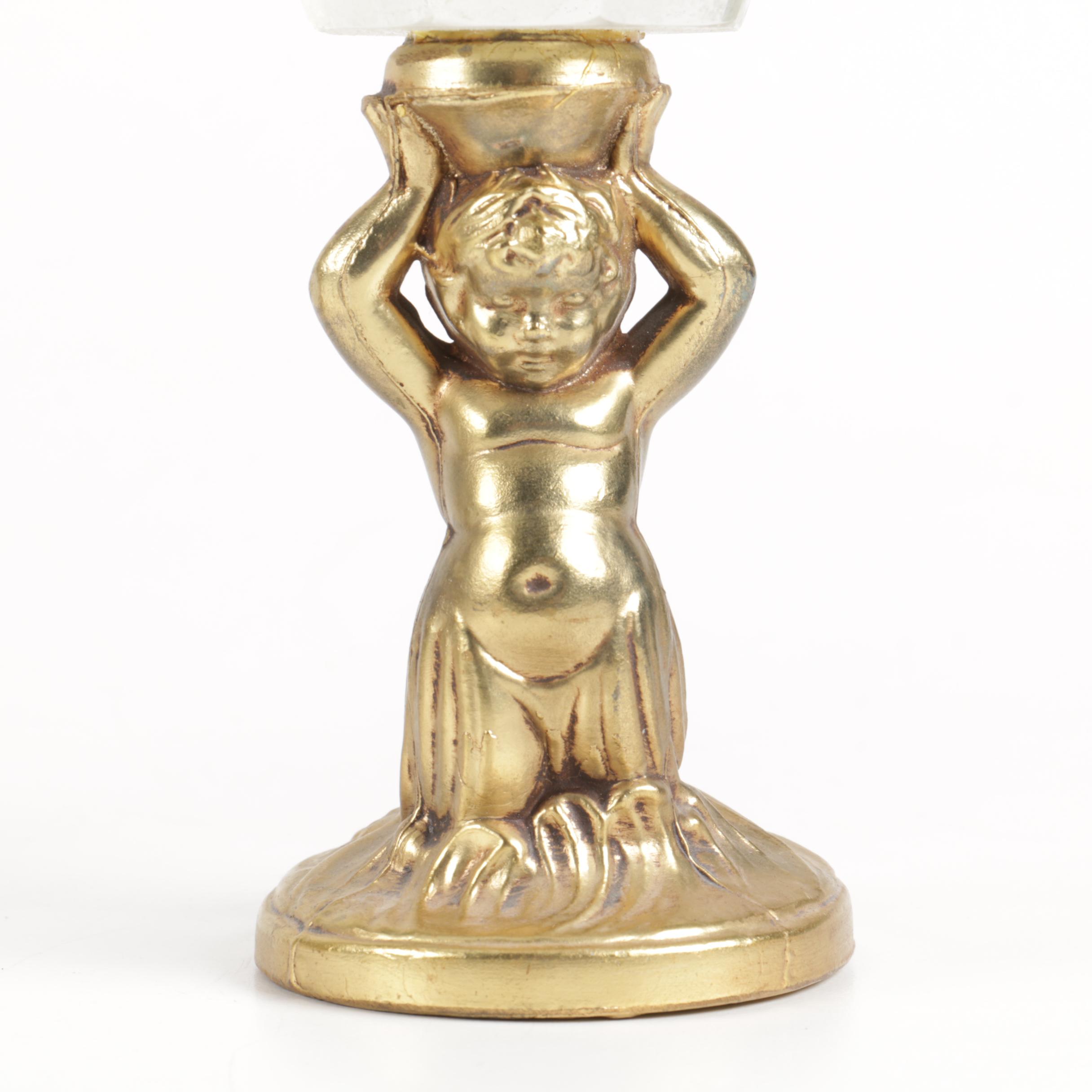 Crystal and Brass Cherub Mermaid Candleholders