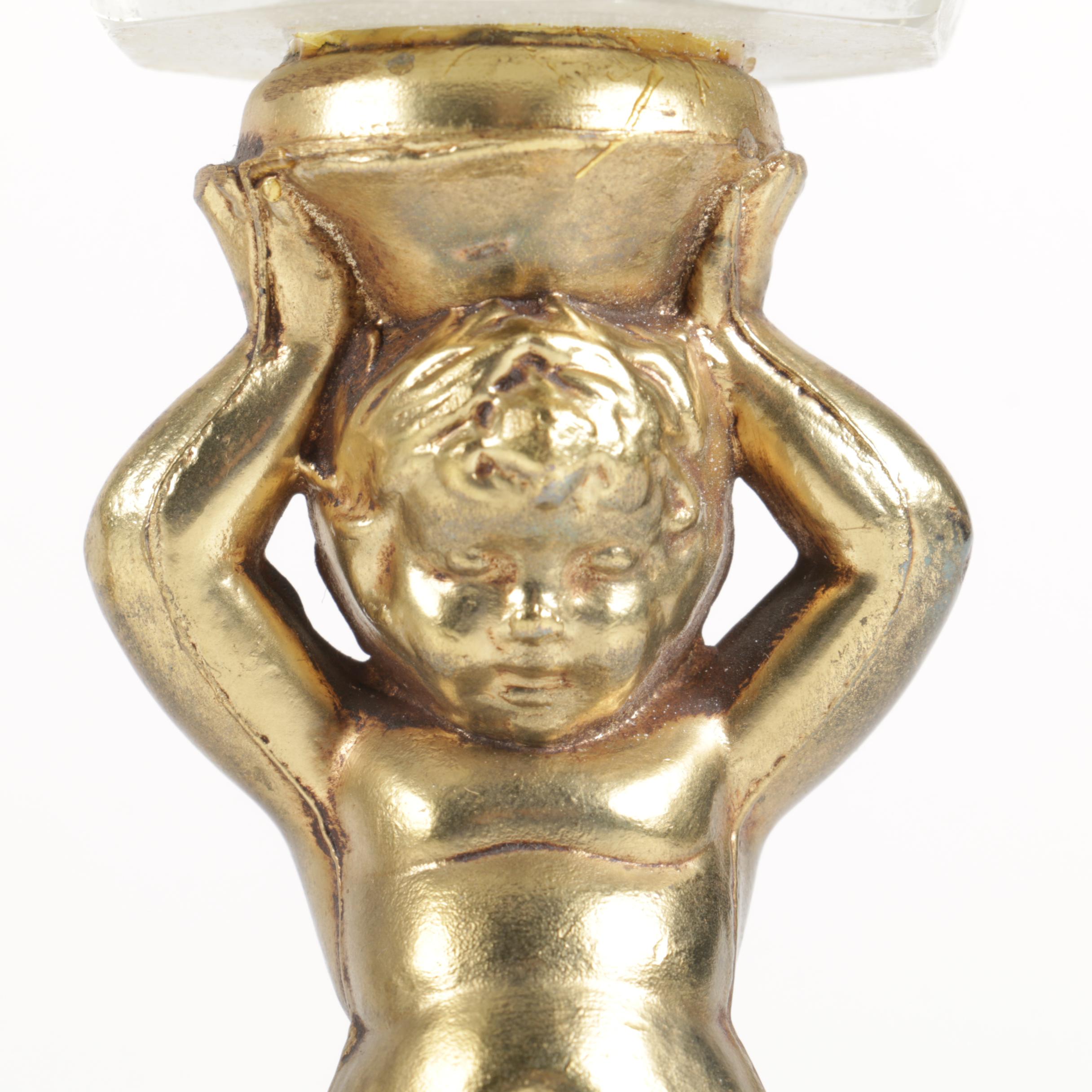 Crystal and Brass Cherub Mermaid Candleholders