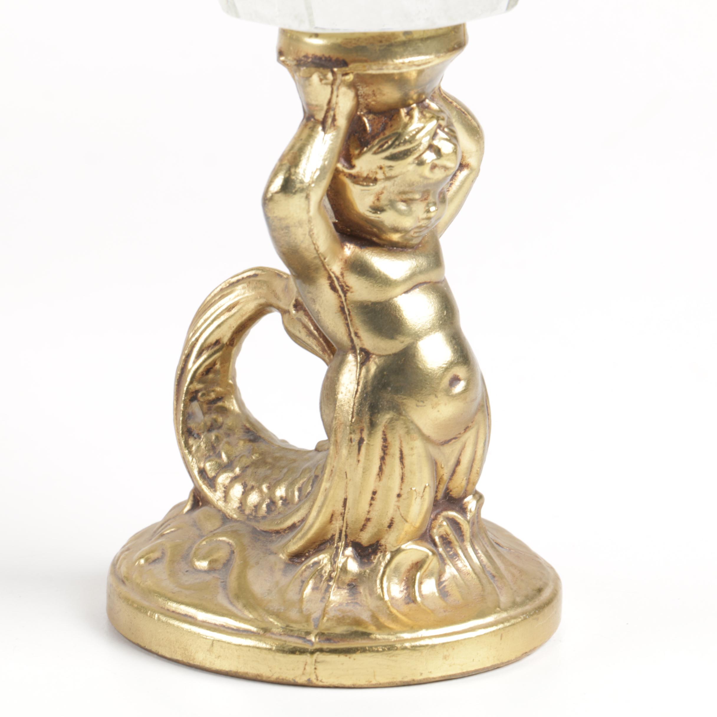 Crystal and Brass Cherub Mermaid Candleholders