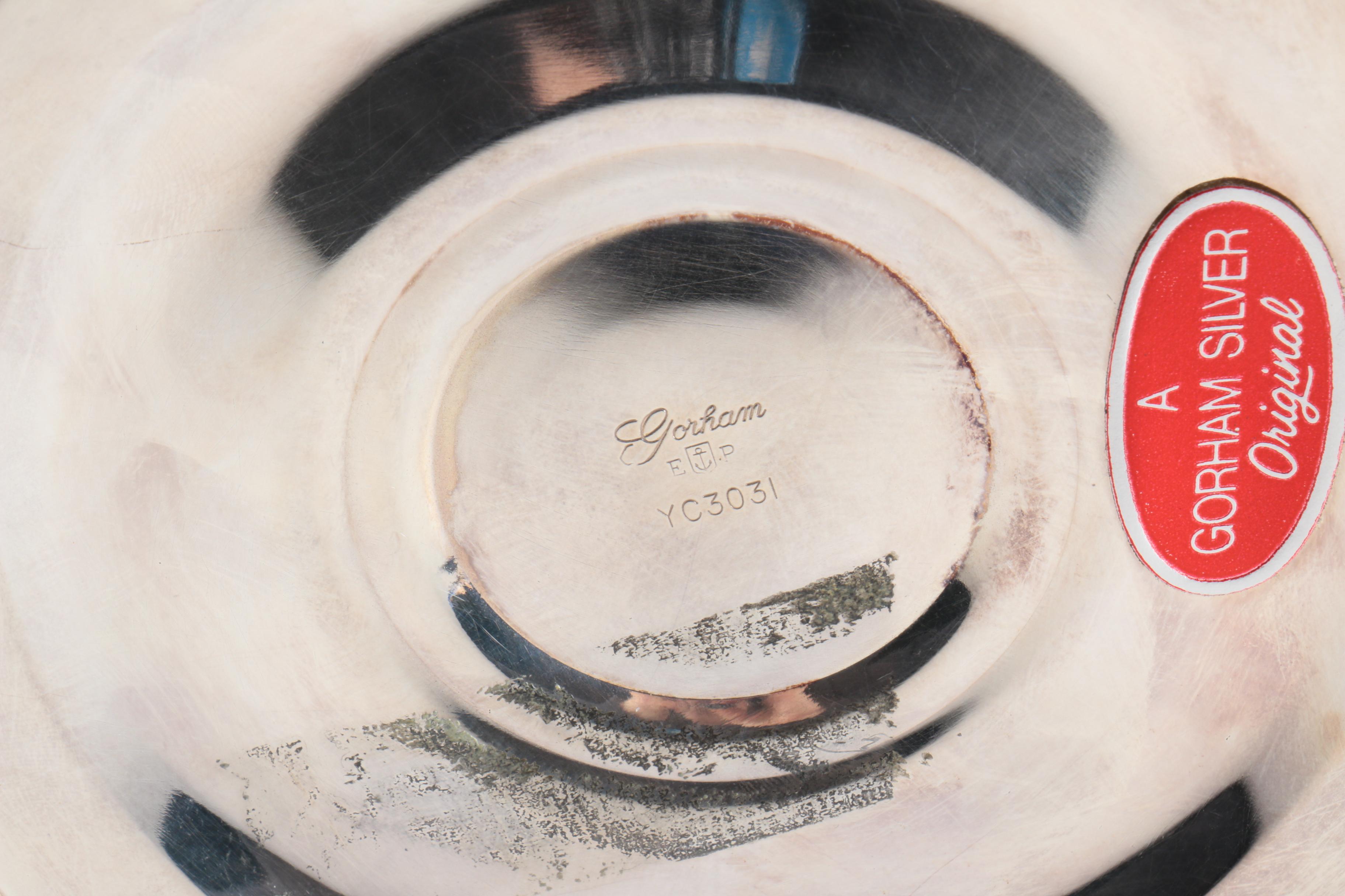 Gorham Silver Plate Candelabra Pair with Purple Wax Candlesticks