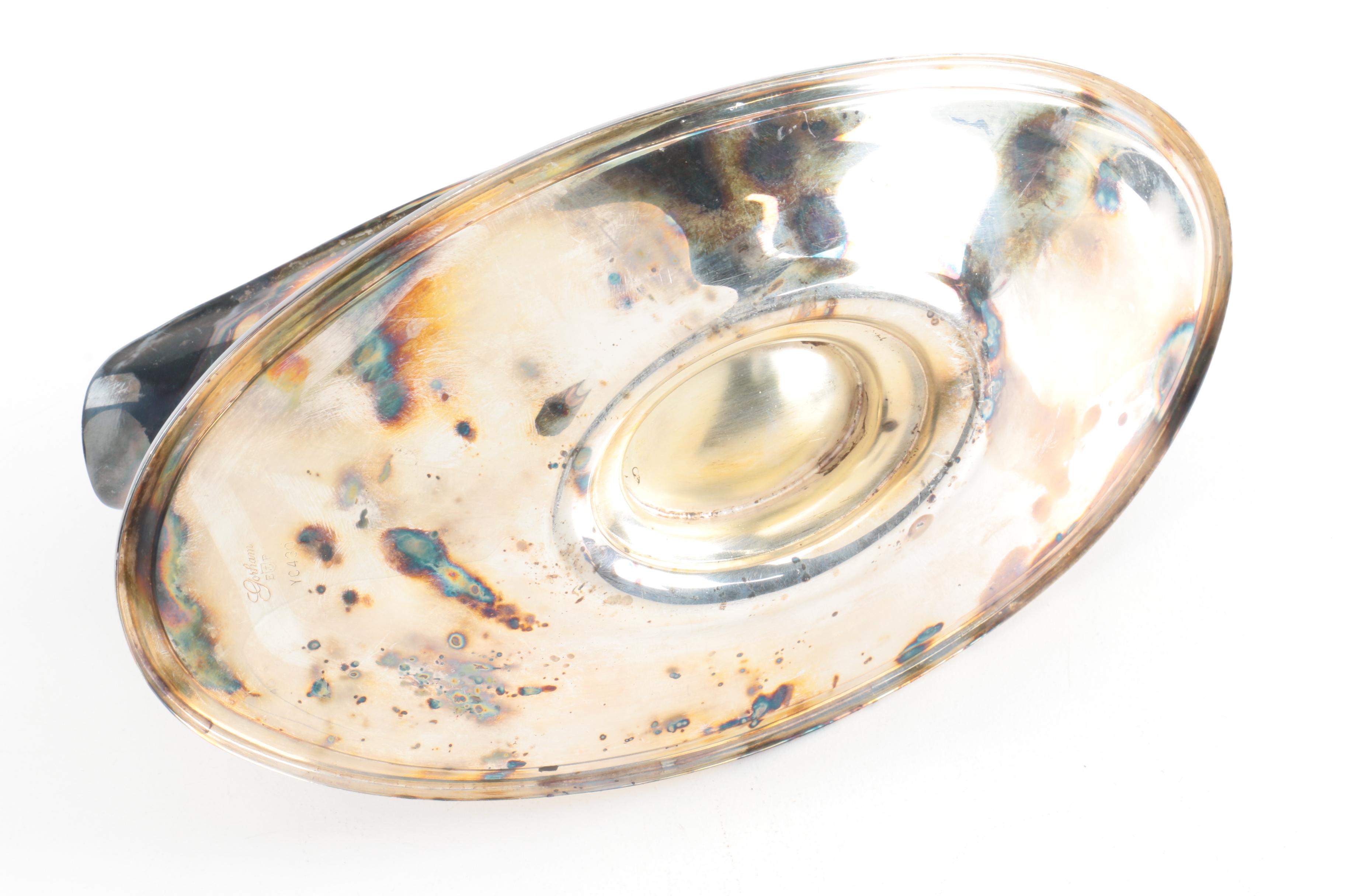 Reed & Barton Silver Plate and Enamel Paul Revere Style Bowl and Other Tableware