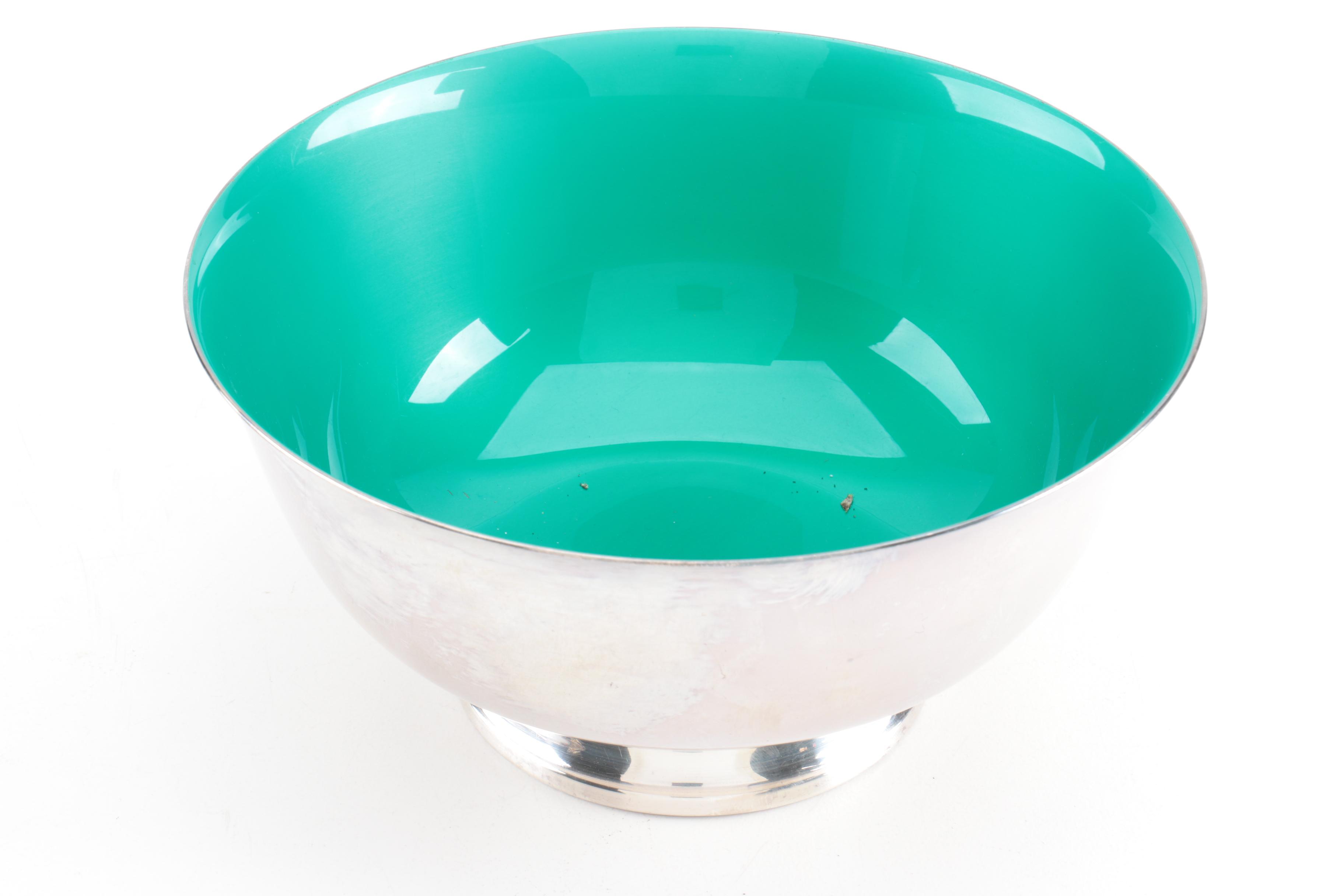 Reed & Barton Silver Plate and Enamel Paul Revere Style Bowl and Other Tableware