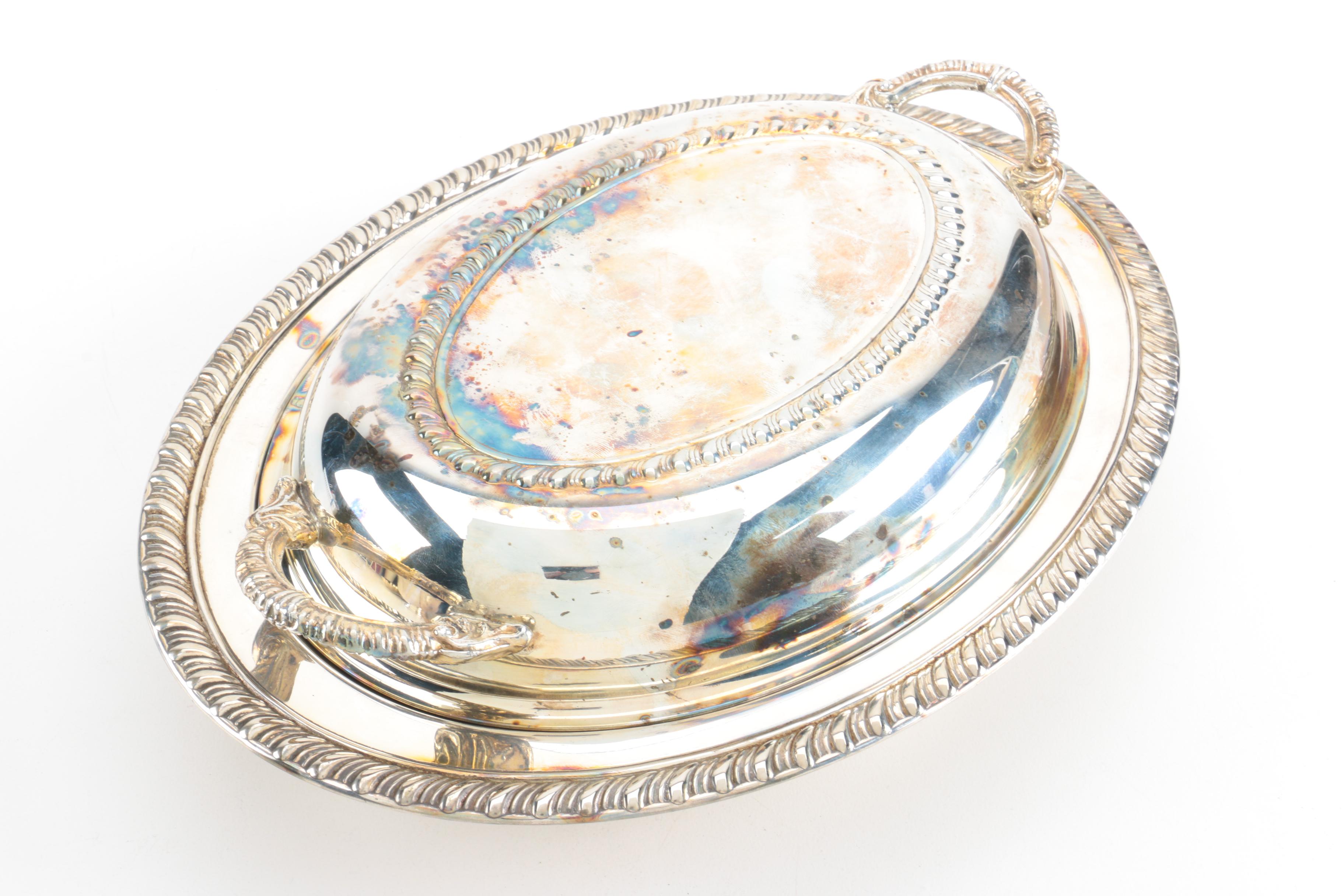 Reed & Barton Silver Plate and Enamel Paul Revere Style Bowl and Other Tableware