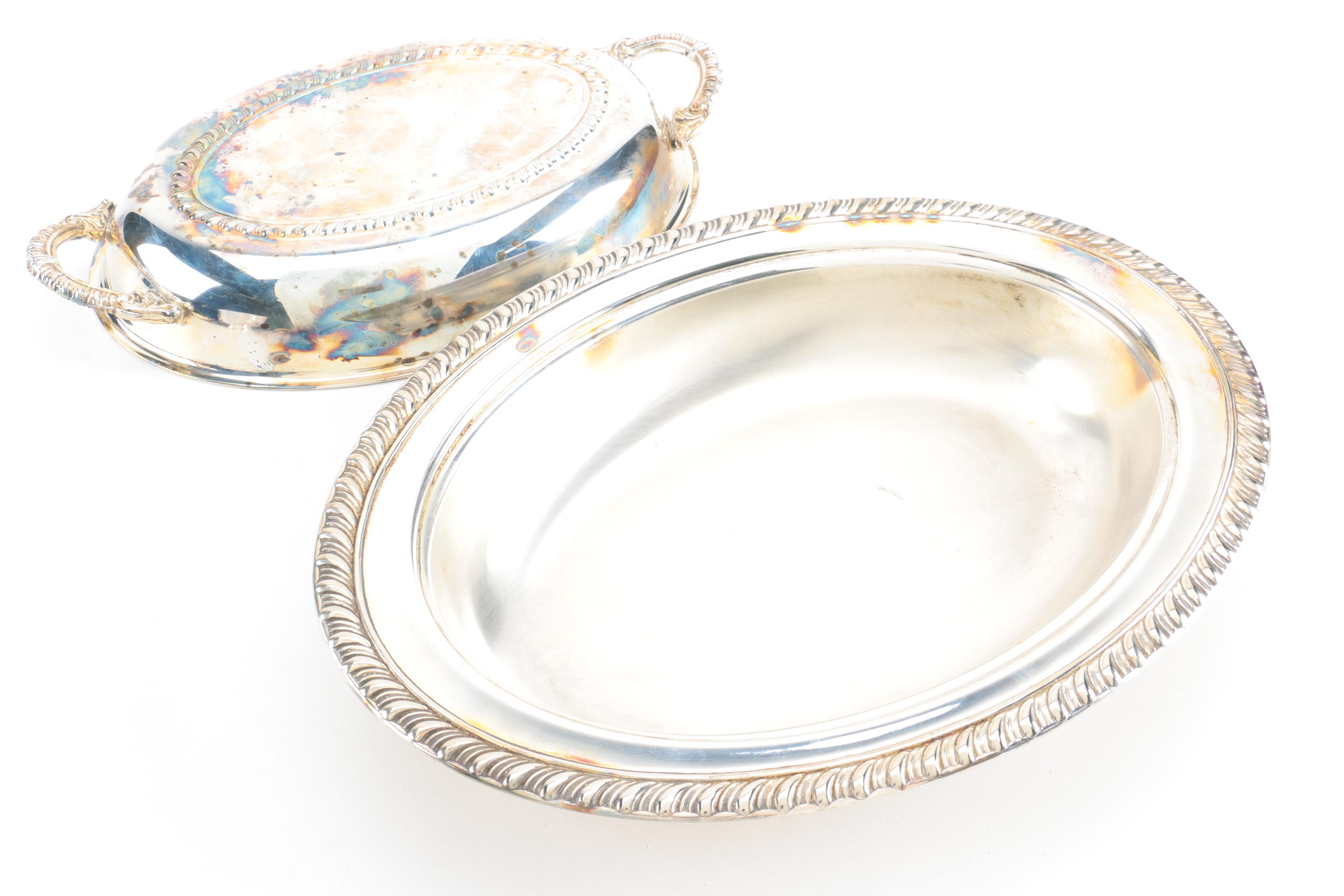 Reed & Barton Silver Plate and Enamel Paul Revere Style Bowl and Other Tableware