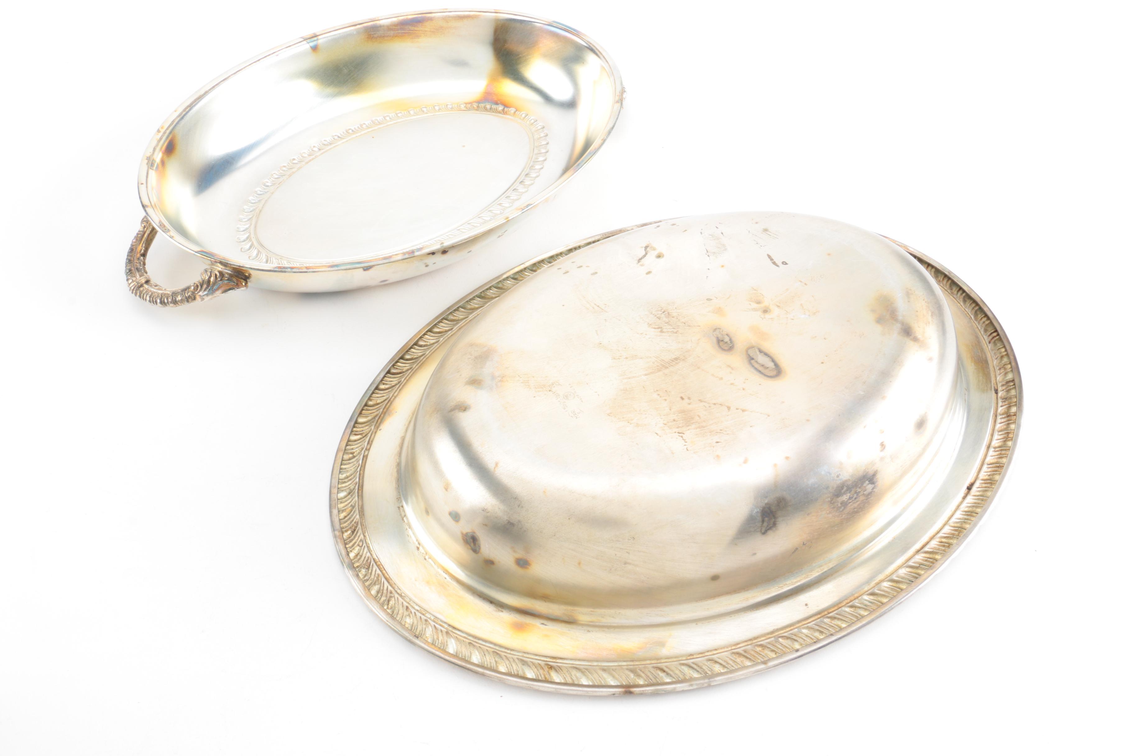 Reed & Barton Silver Plate and Enamel Paul Revere Style Bowl and Other Tableware