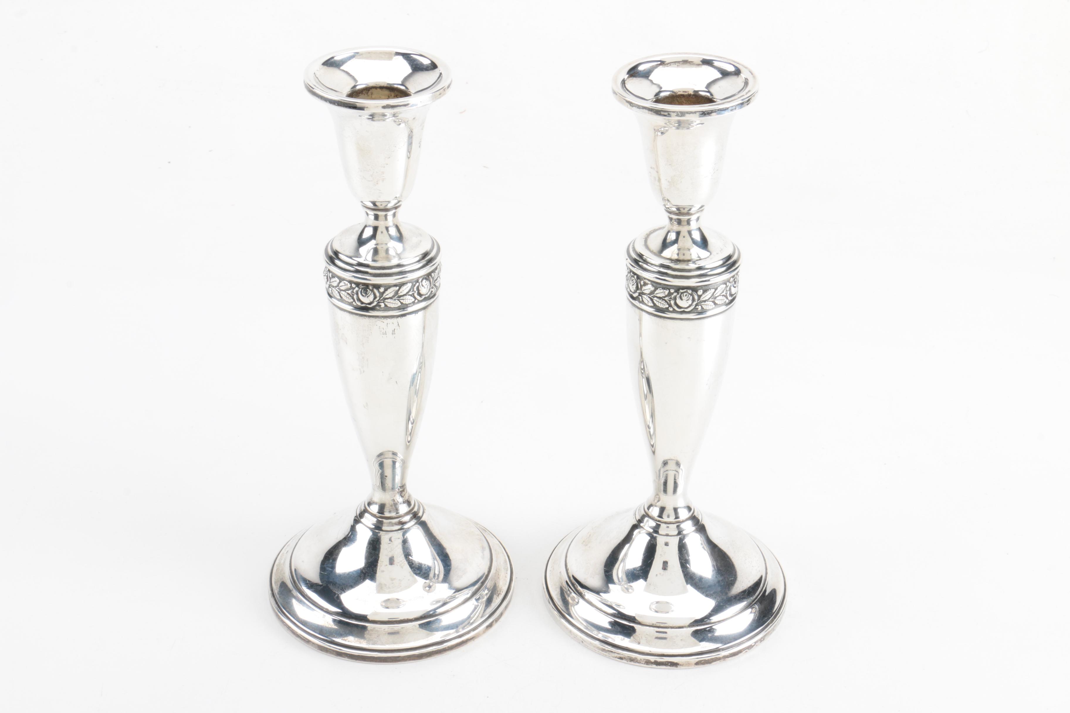Mueck-Carey Co. and Duchin Weighted Sterling Candlesticks and Condiment Shakers