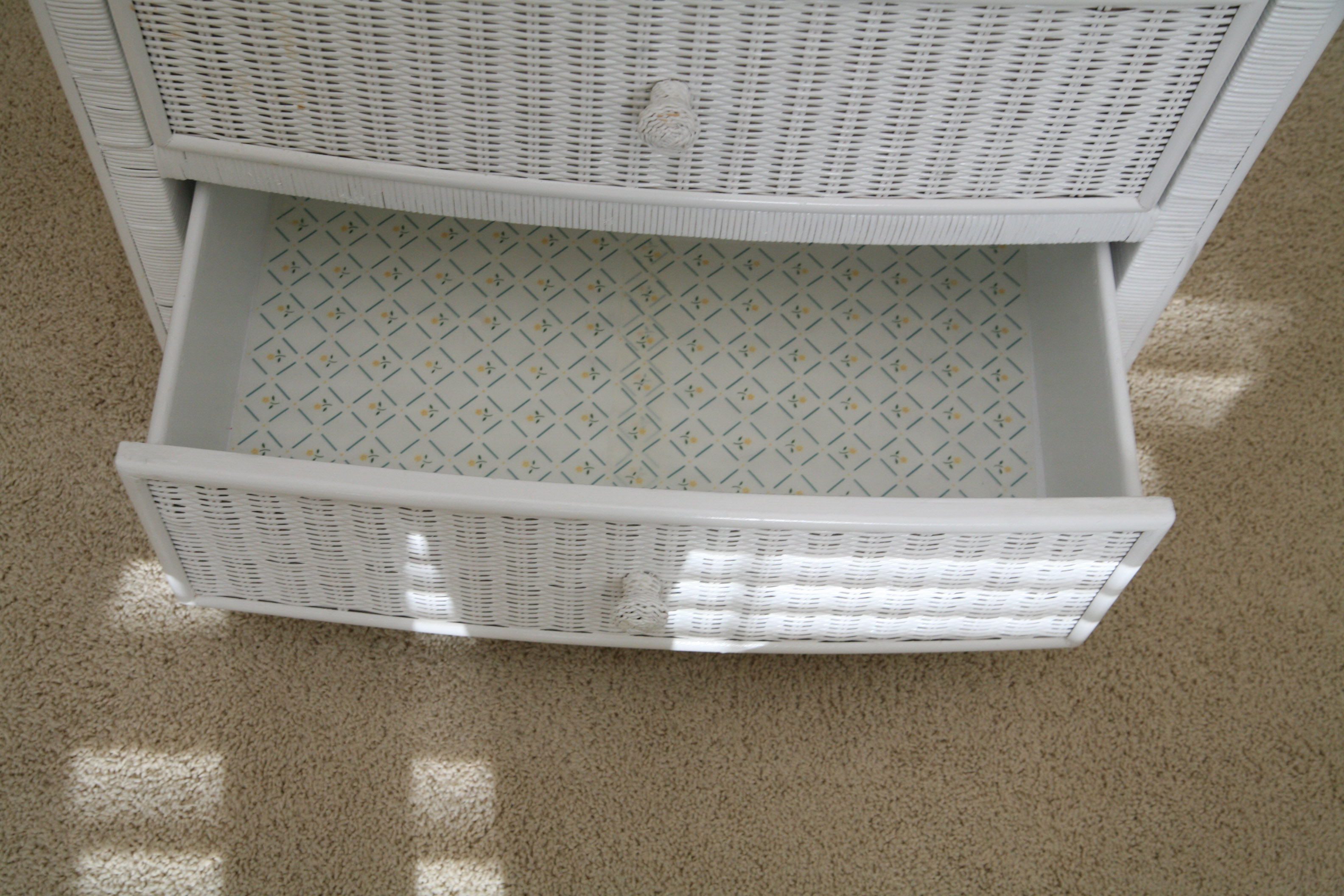 White Wicker Cabinet and Drawers