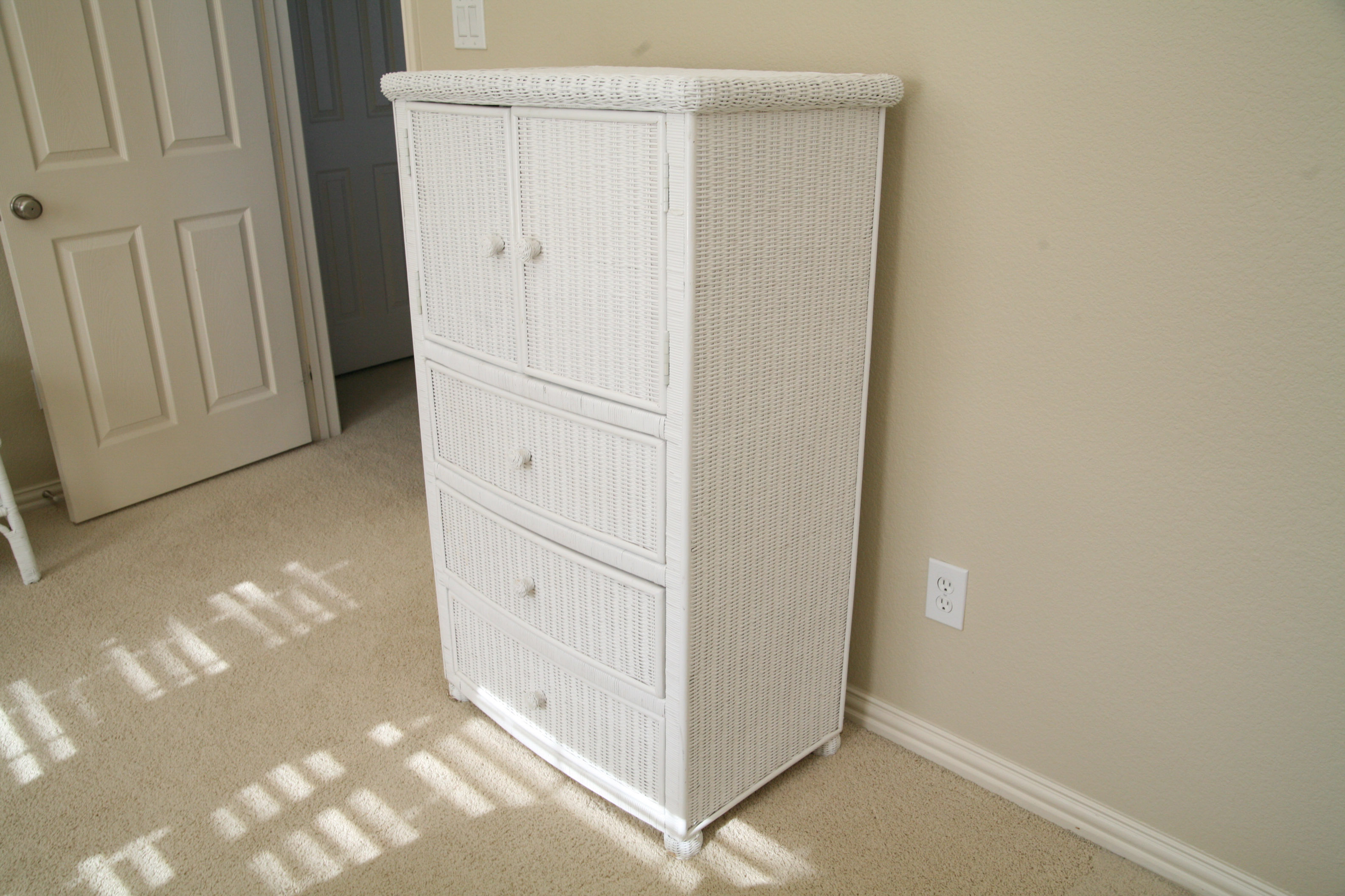 White Wicker Cabinet and Drawers