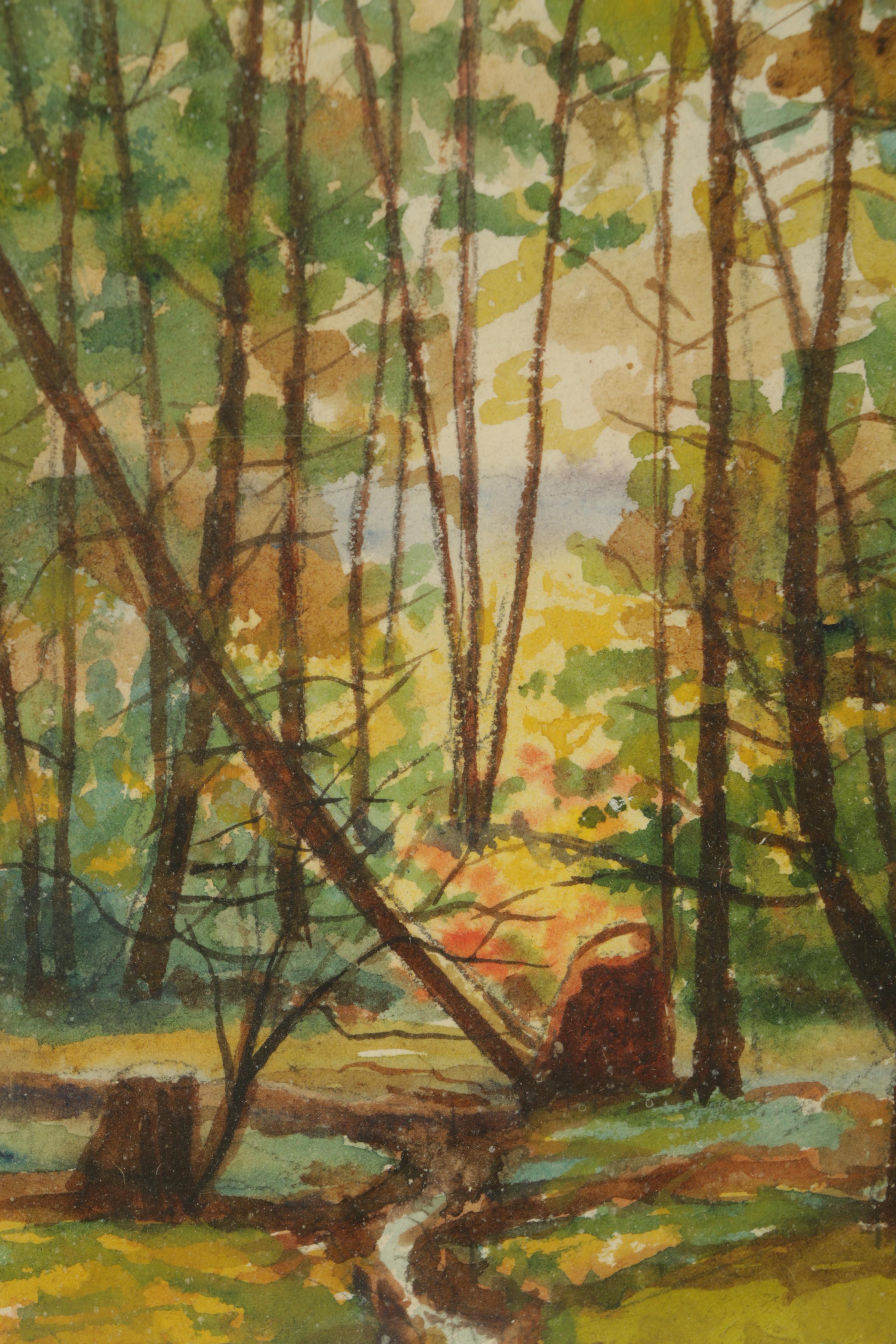 Watercolors Paintings and Hand-Colored Mezzograph of Landscapes