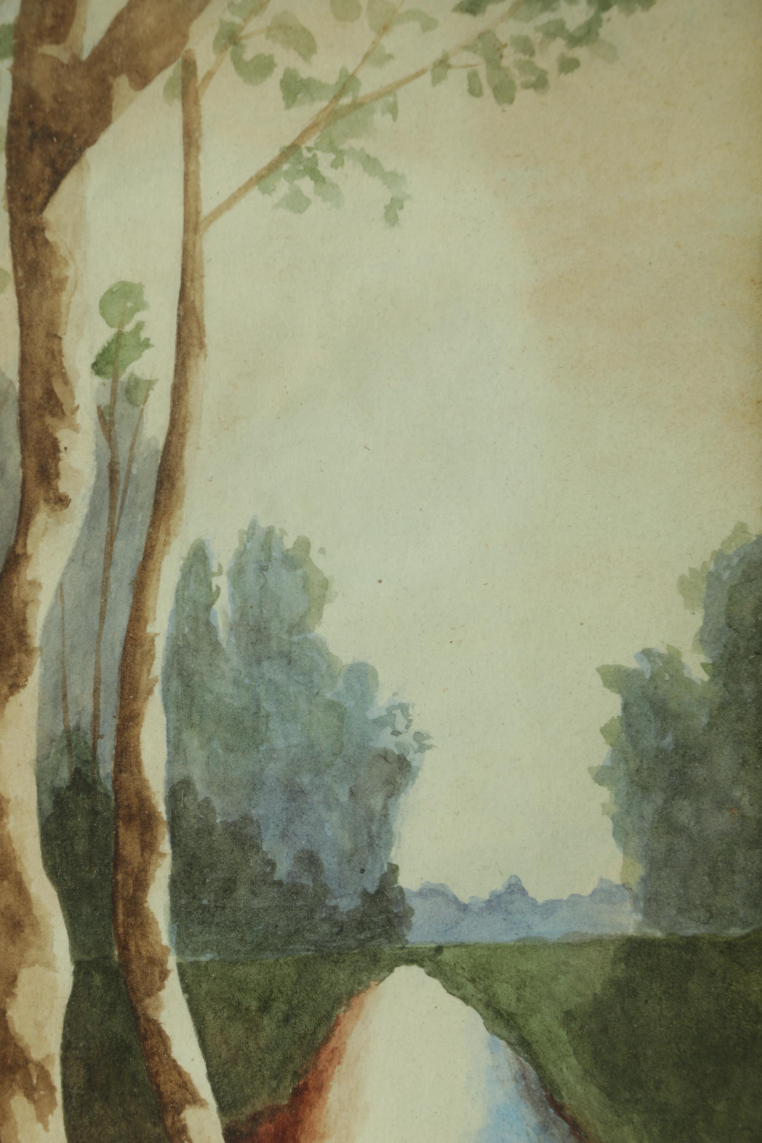 Watercolors Paintings and Hand-Colored Mezzograph of Landscapes