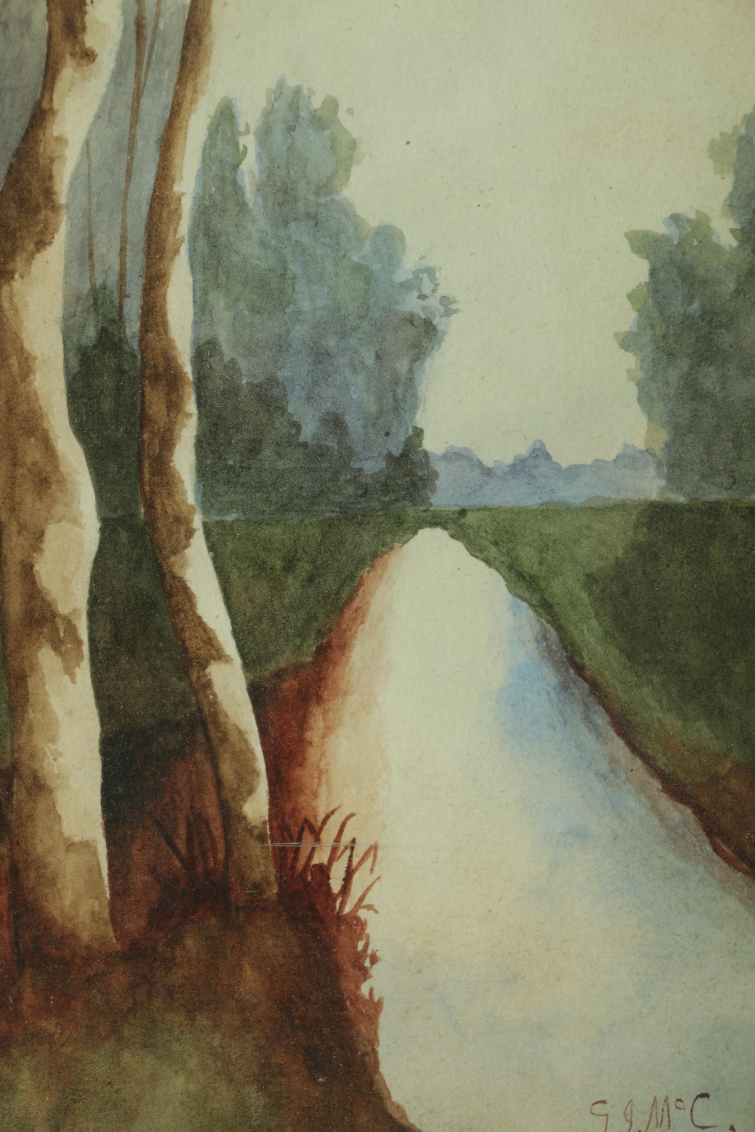 Watercolors Paintings and Hand-Colored Mezzograph of Landscapes