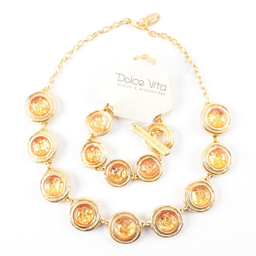 Dolce Vita Gold Tone Necklace and Bracelet Set