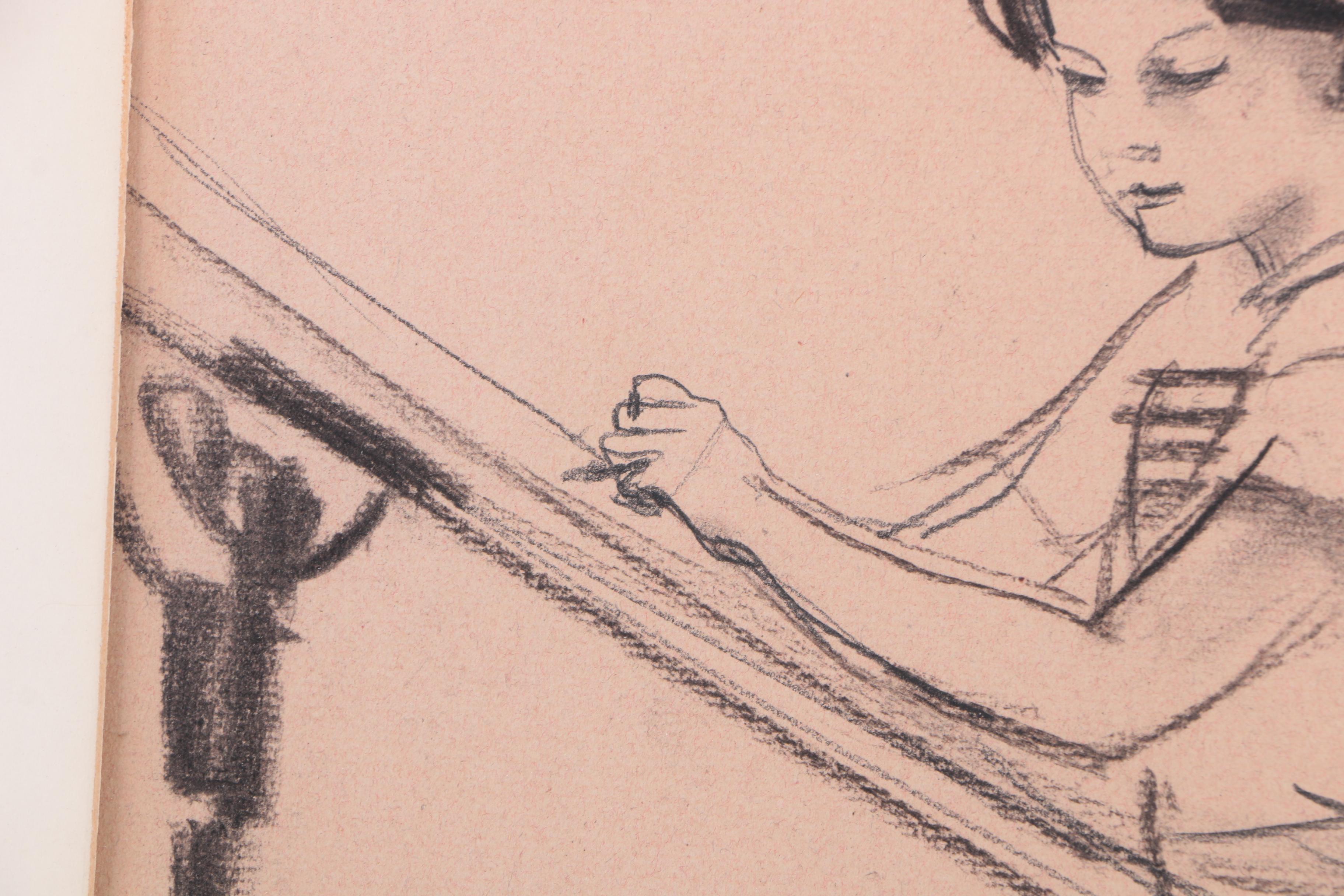 1954 Charcoal Drawing on Paper "Sandy Sketching" Attributed to Albert Wasserman