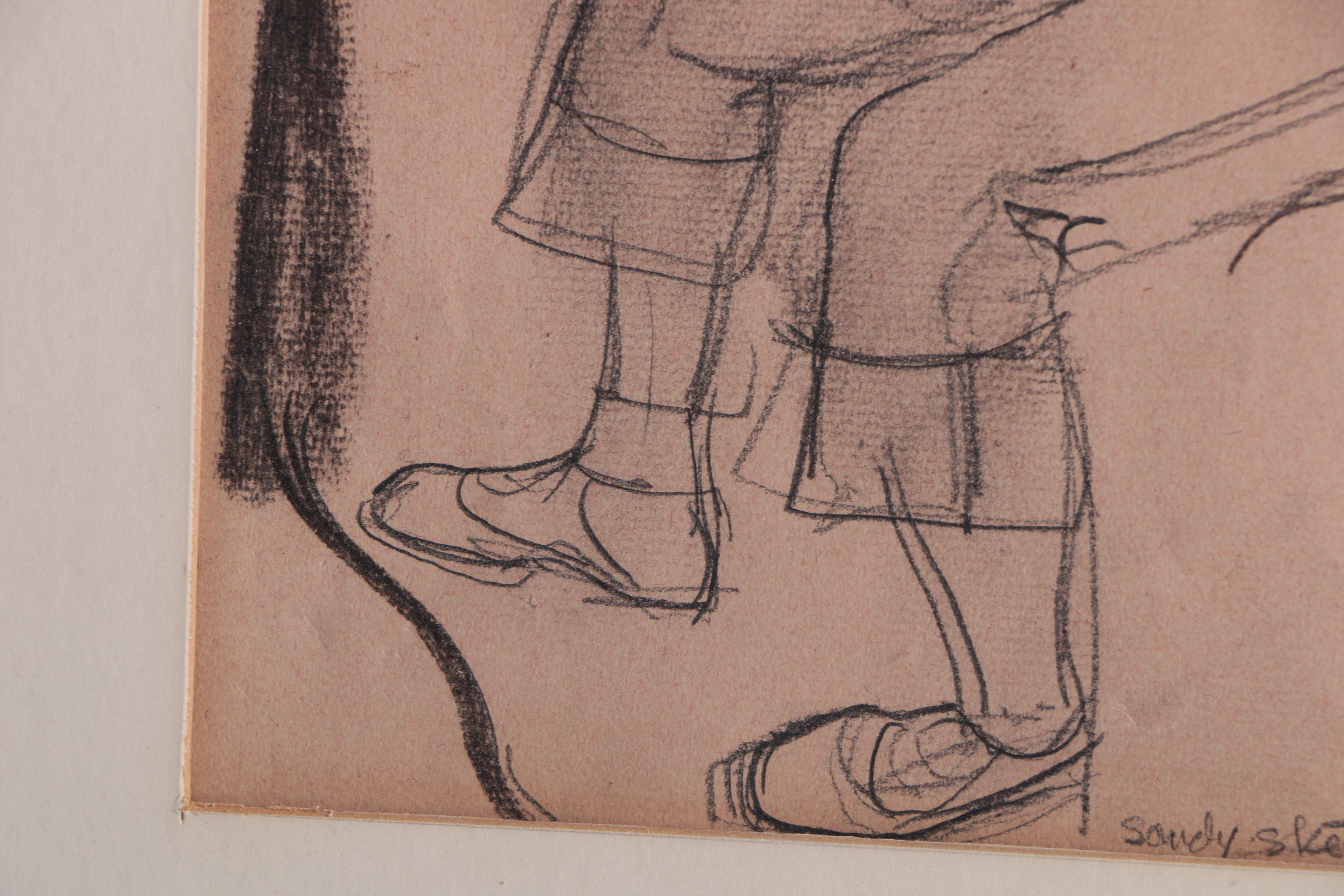 1954 Charcoal Drawing on Paper "Sandy Sketching" Attributed to Albert Wasserman