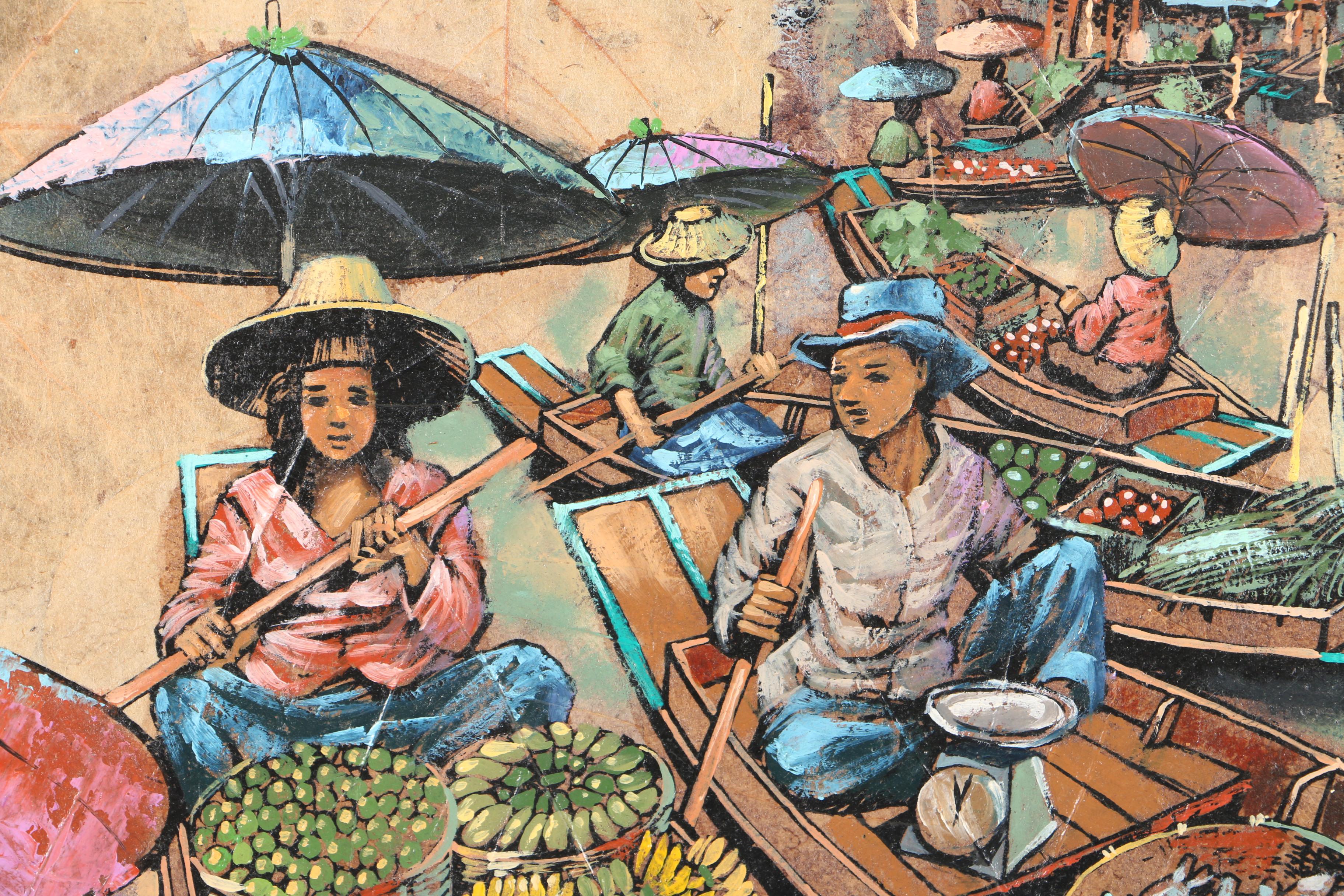 Maitree Juntaroopamai 1979 Oil Painting on Tobacco Leaves