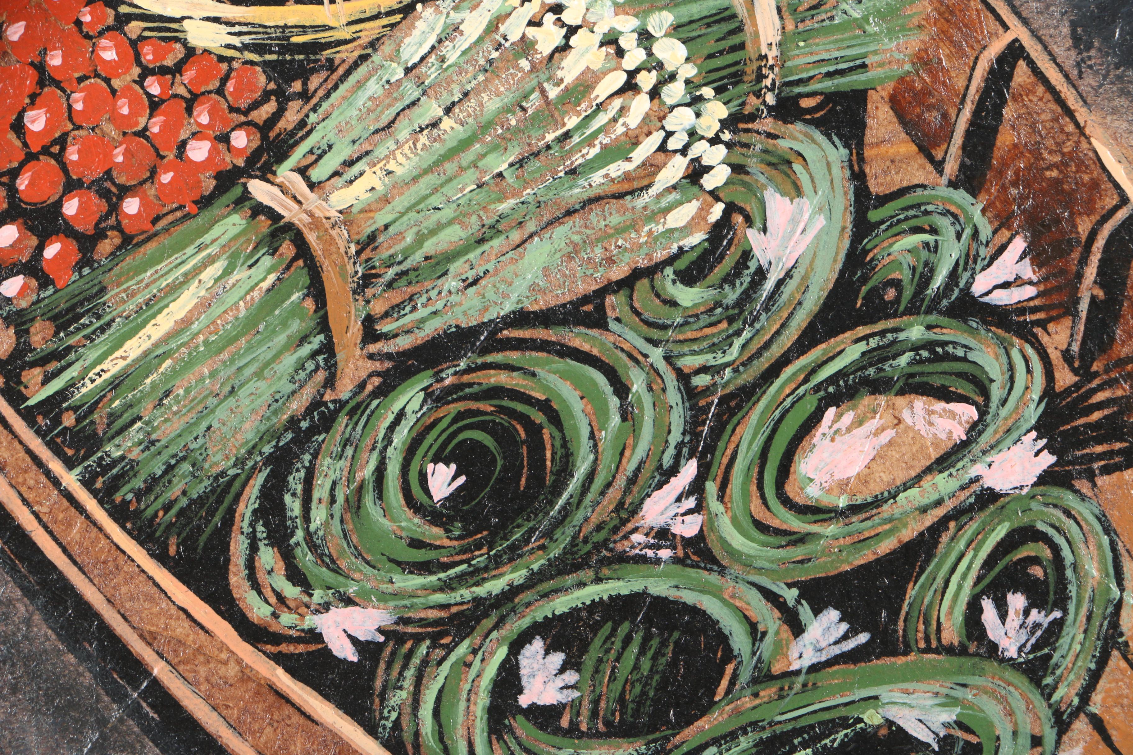 Maitree Juntaroopamai 1979 Oil Painting on Tobacco Leaves