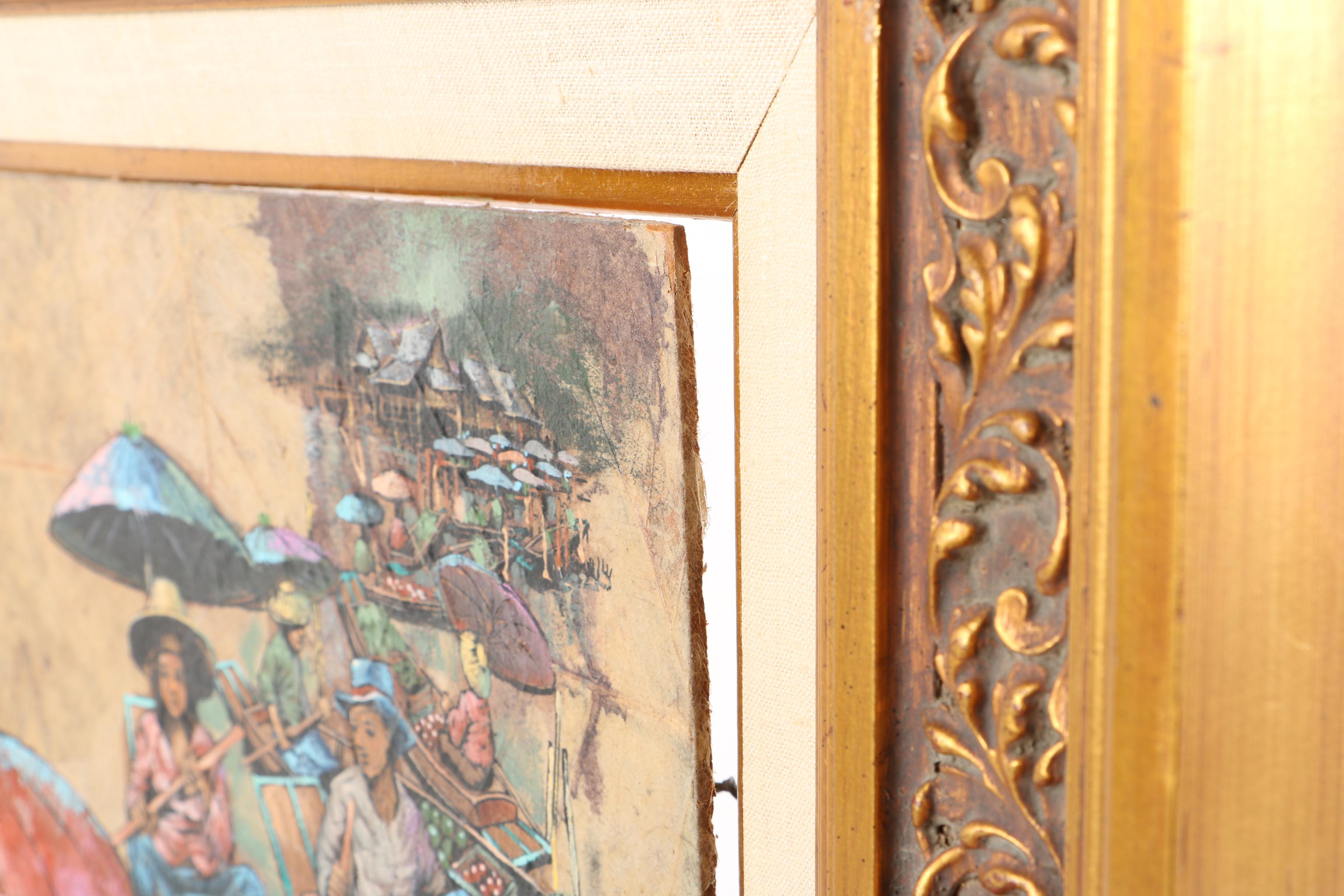 Maitree Juntaroopamai 1979 Oil Painting on Tobacco Leaves